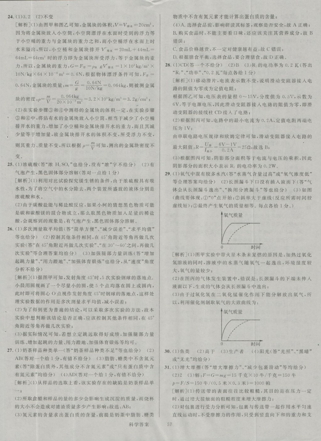 2017年中考真題匯編科學(xué) 參考答案第57頁