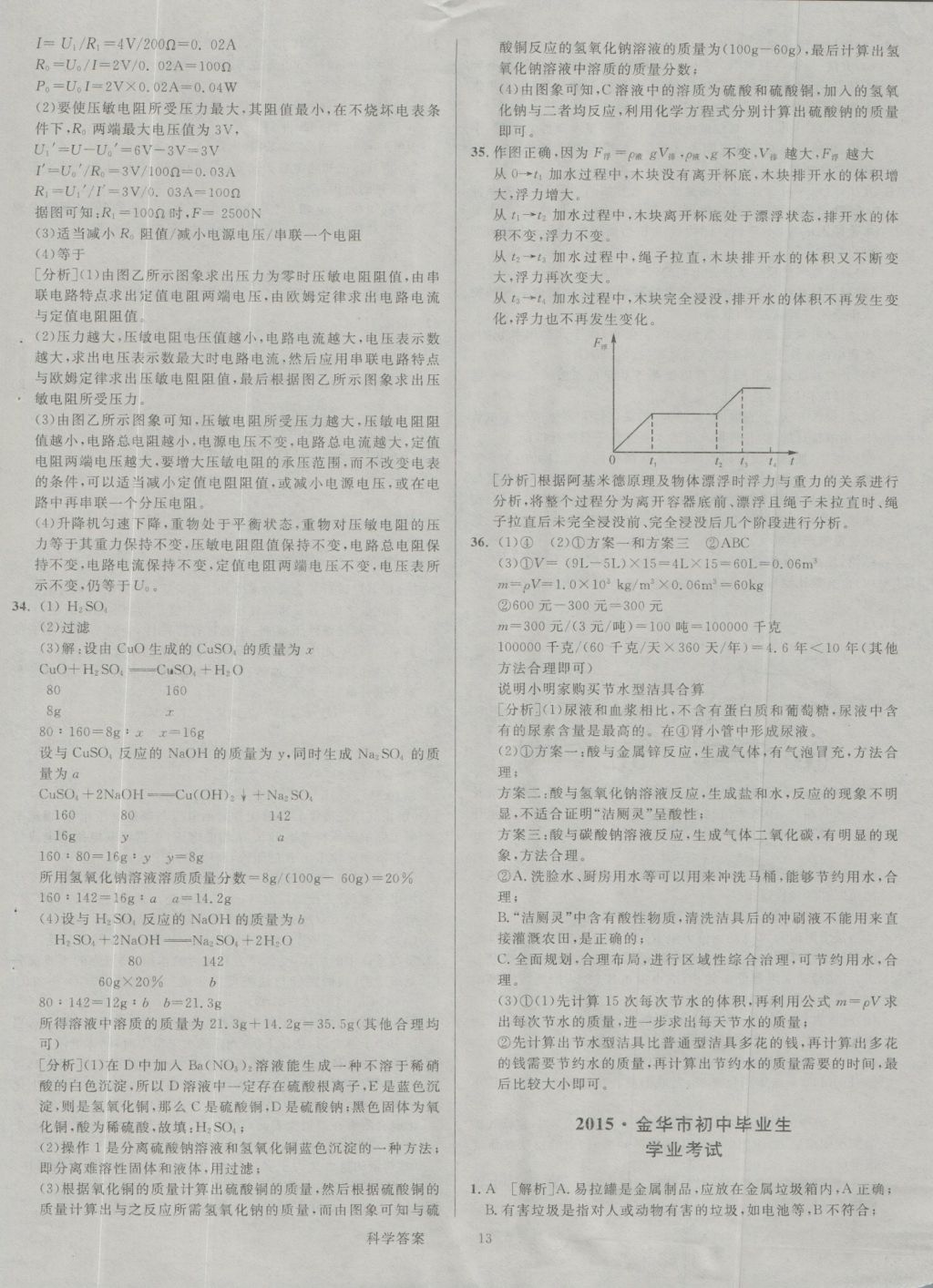 2017年中考真題匯編科學(xué) 參考答案第13頁