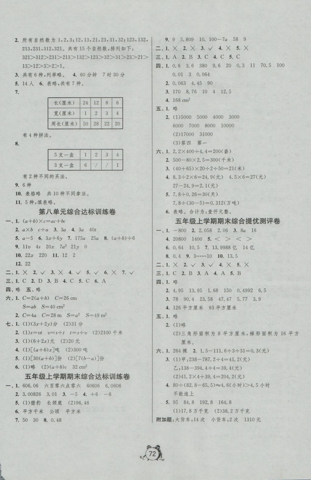 2016年名牌牛皮卷提优名卷五年级数学上册苏教版 参考答案第4页