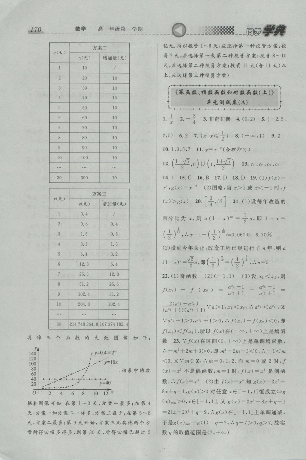 惠宇文化同步学典高一年级数学第一学期 参考答案第20页