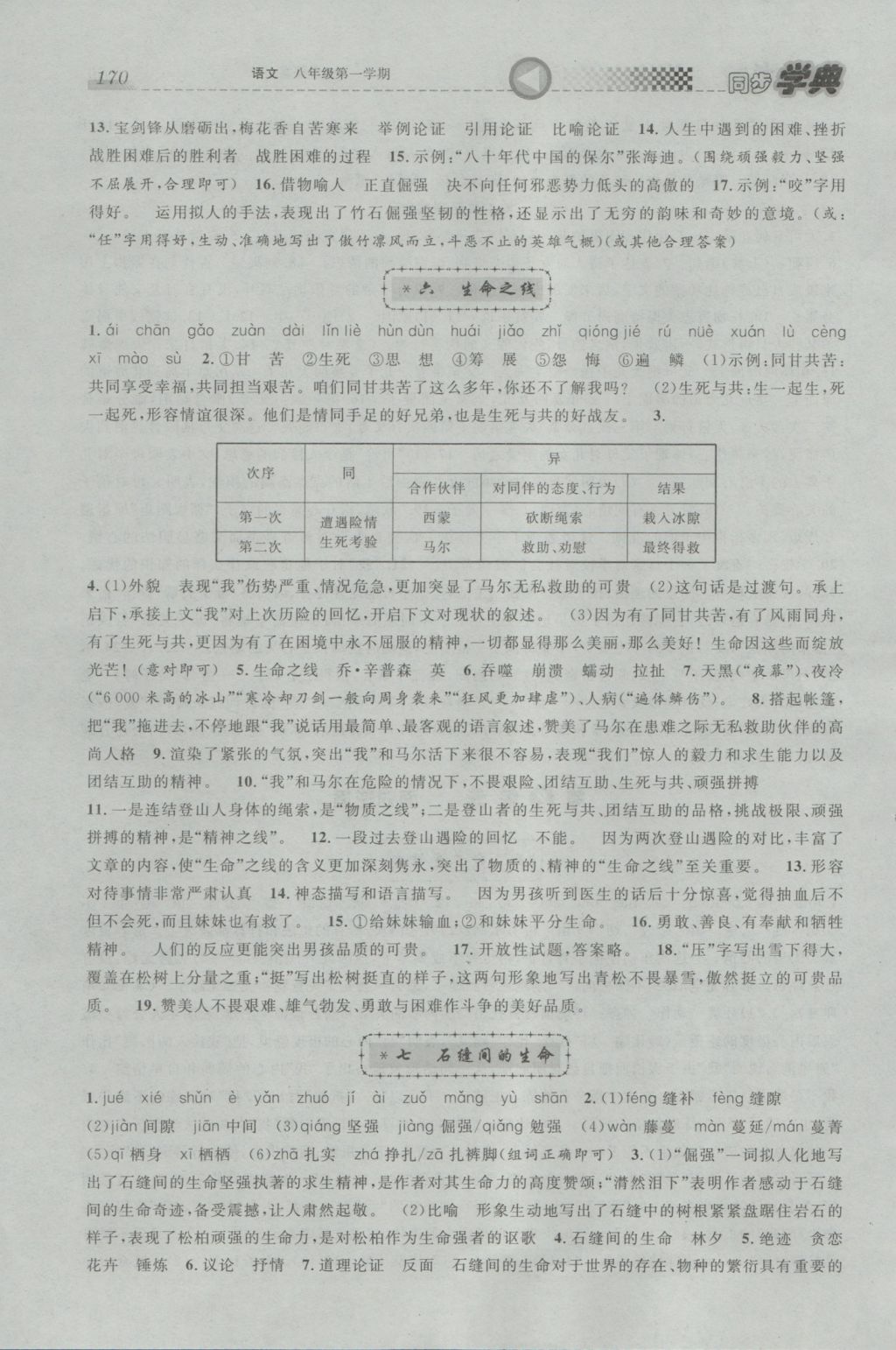 2016年惠宇文化同步学典八年级语文第一学期沪教版 参考答案第4页