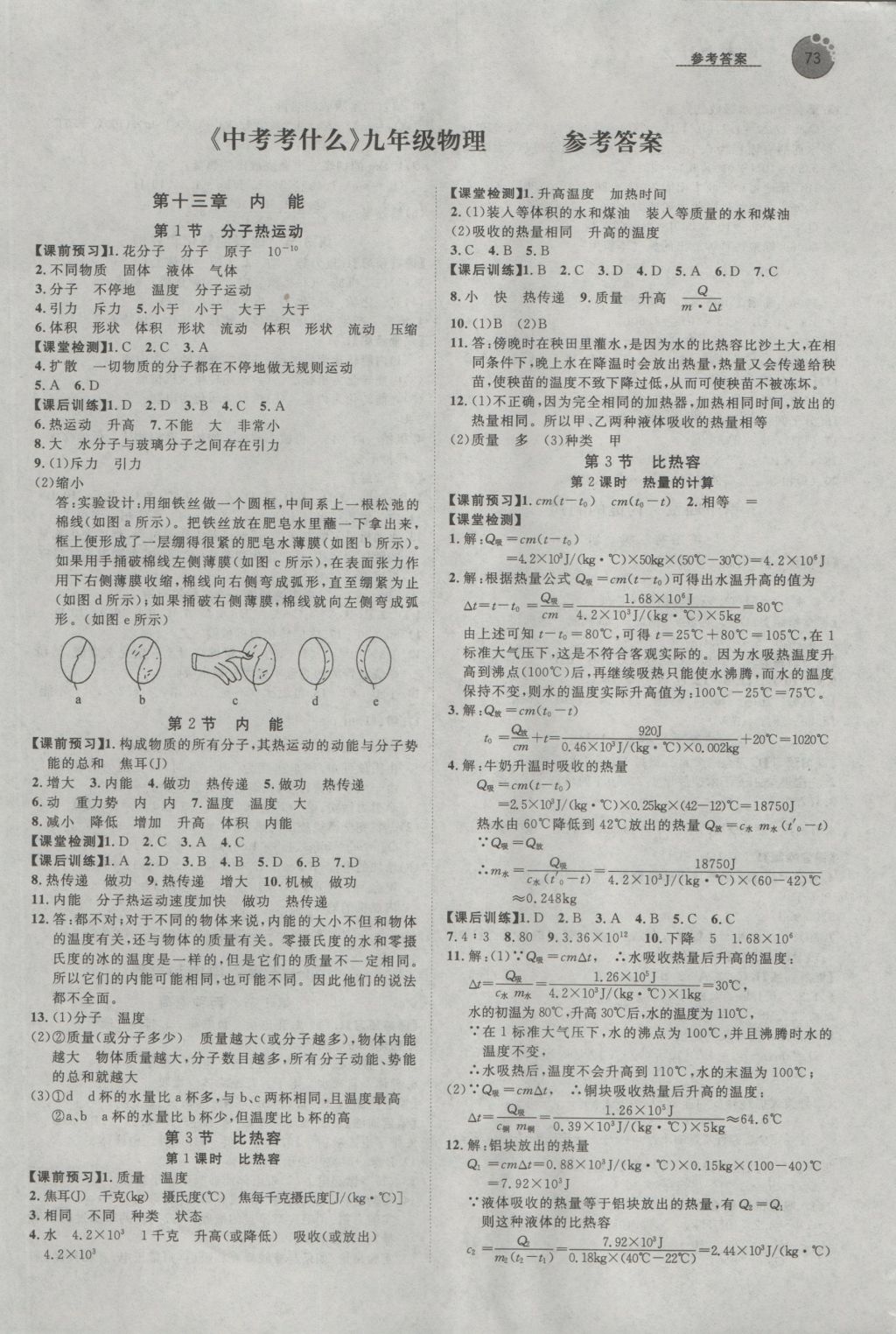 2016年中考考什么高效課堂導(dǎo)學(xué)案九年級物理上冊 參考答案第1頁