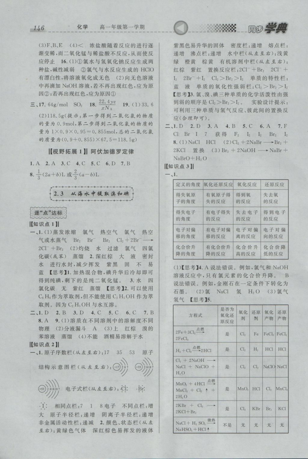 惠宇文化同步学典高一年级化学第一学期 参考答案第6页