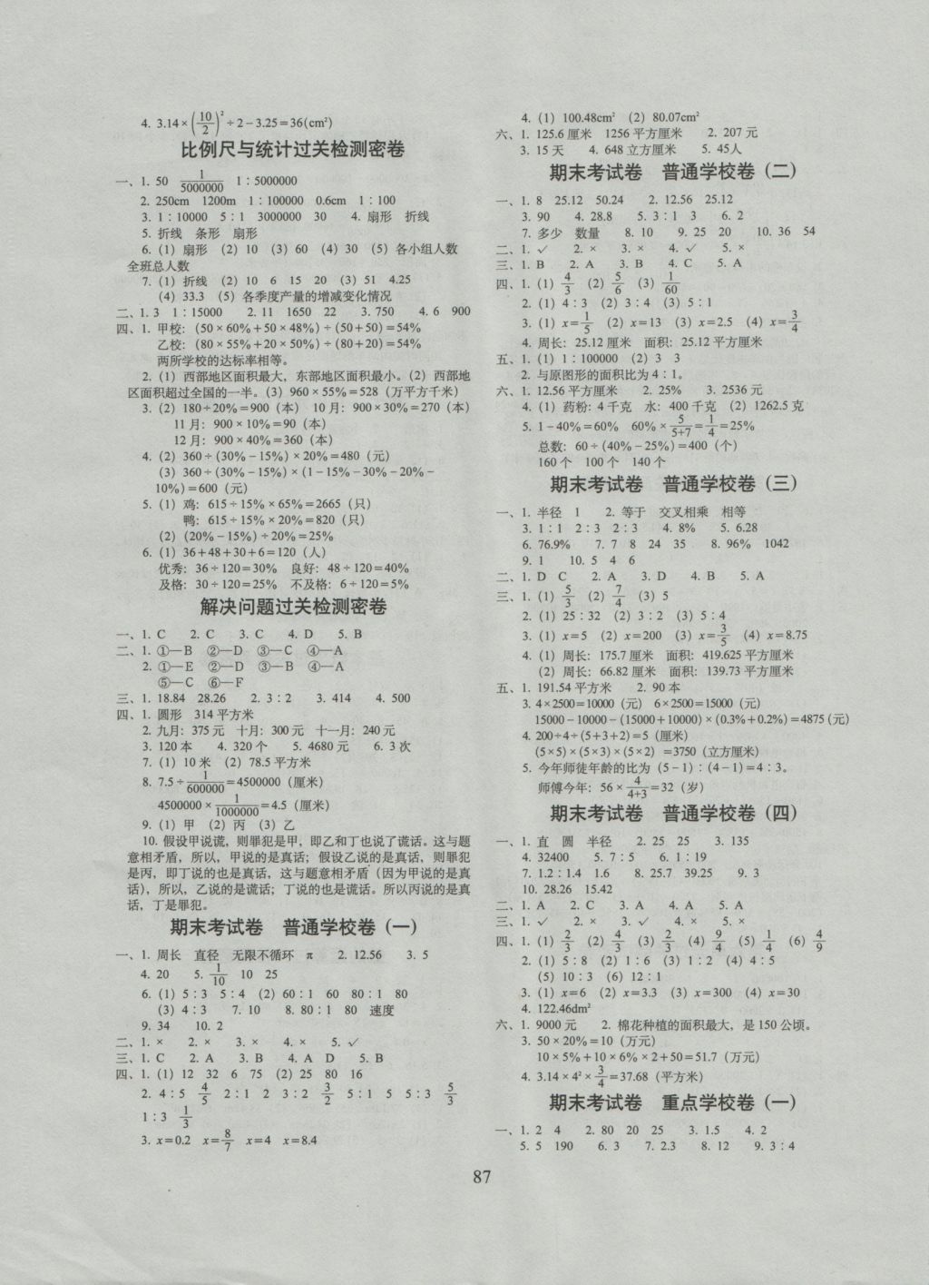 2016年期末冲刺100分完全试卷六年级数学上册冀教版 参考答案第3页