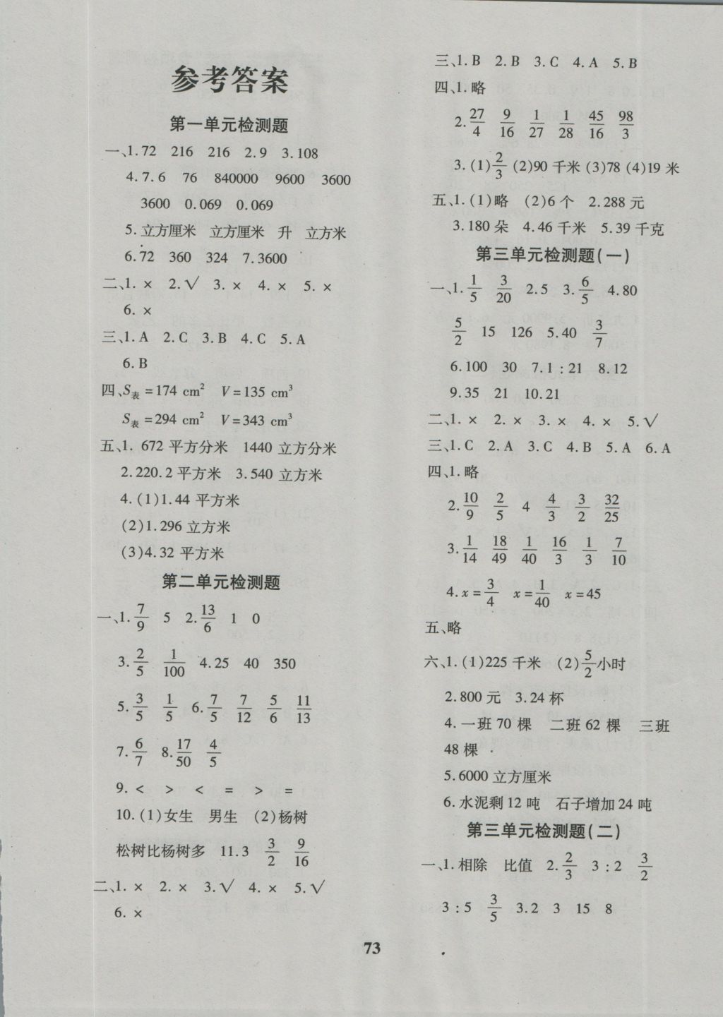 2016年黄冈360度定制密卷六年级数学上册苏教版 参考答案第1页