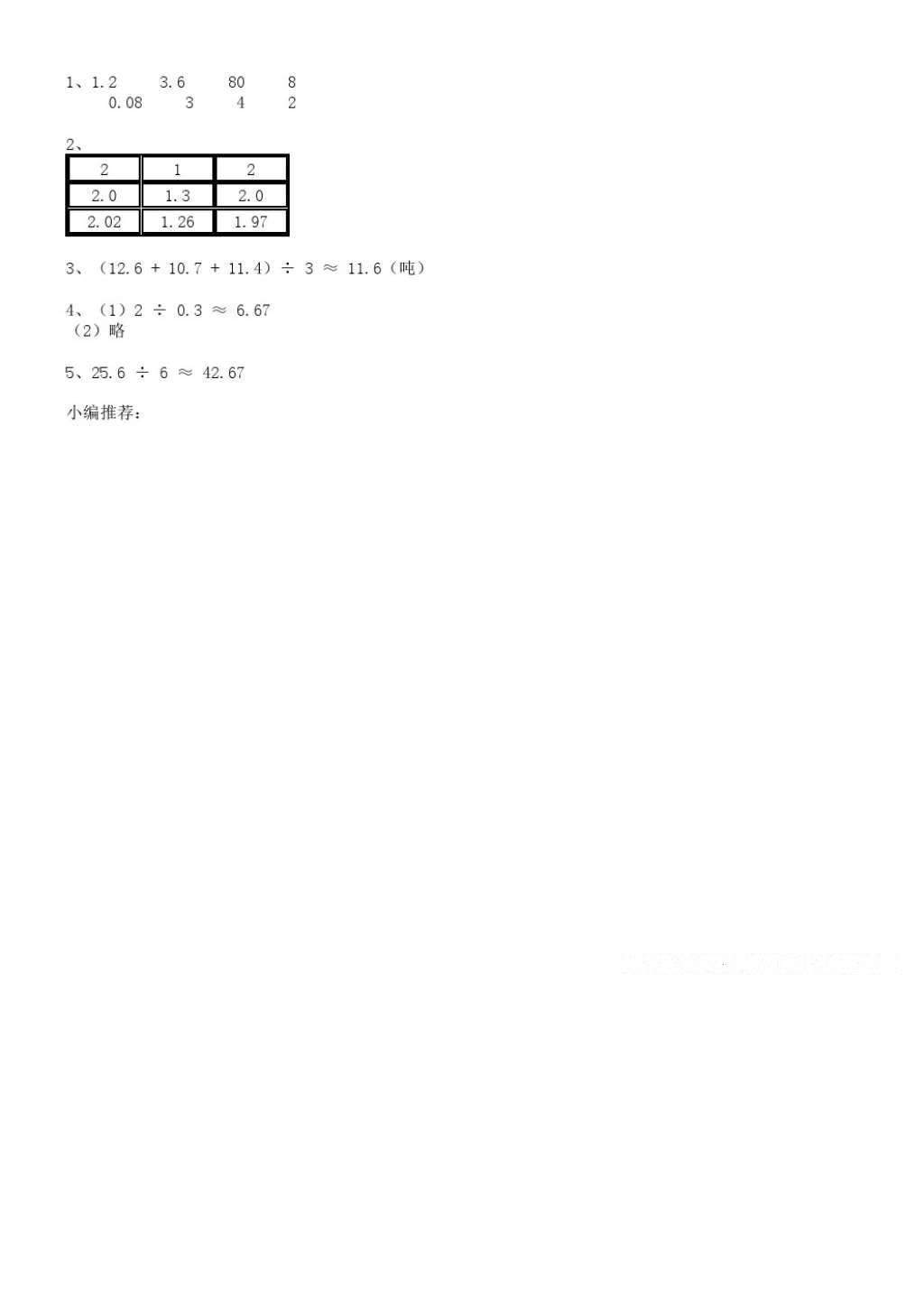 2016年數(shù)學(xué)作業(yè)本五年級(jí)上冊(cè)人教版浙江教育出版社 參考答案第21頁(yè)