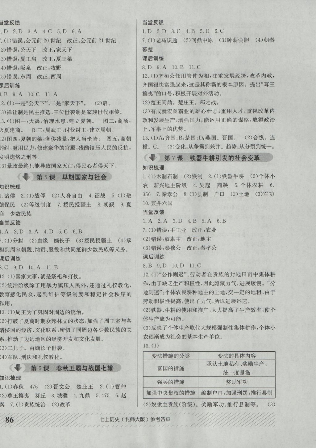 2016年原創(chuàng)講練測(cè)課優(yōu)新突破七年級(jí)歷史上冊(cè)北師大版 參考答案第2頁