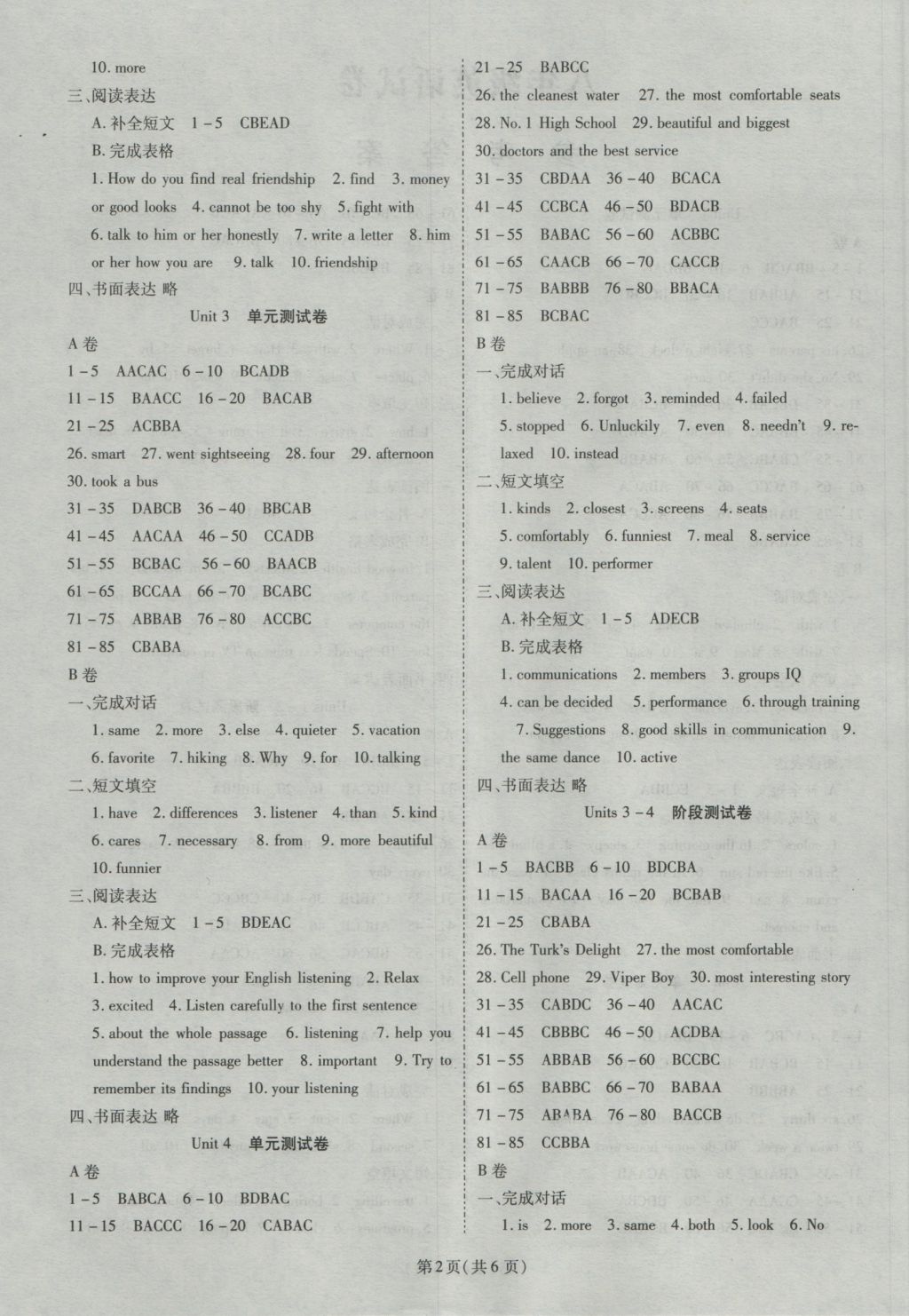 2016年权威考卷八年级英语上册人教版 参考答案第2页