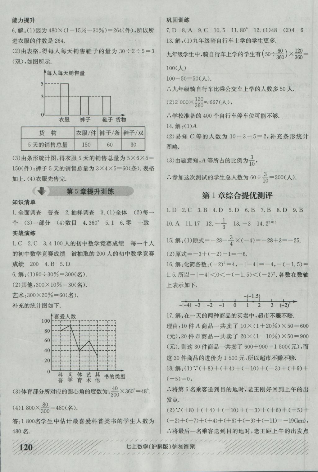 2016年原创讲练测课优新突破七年级数学上册沪科版 参考答案第16页