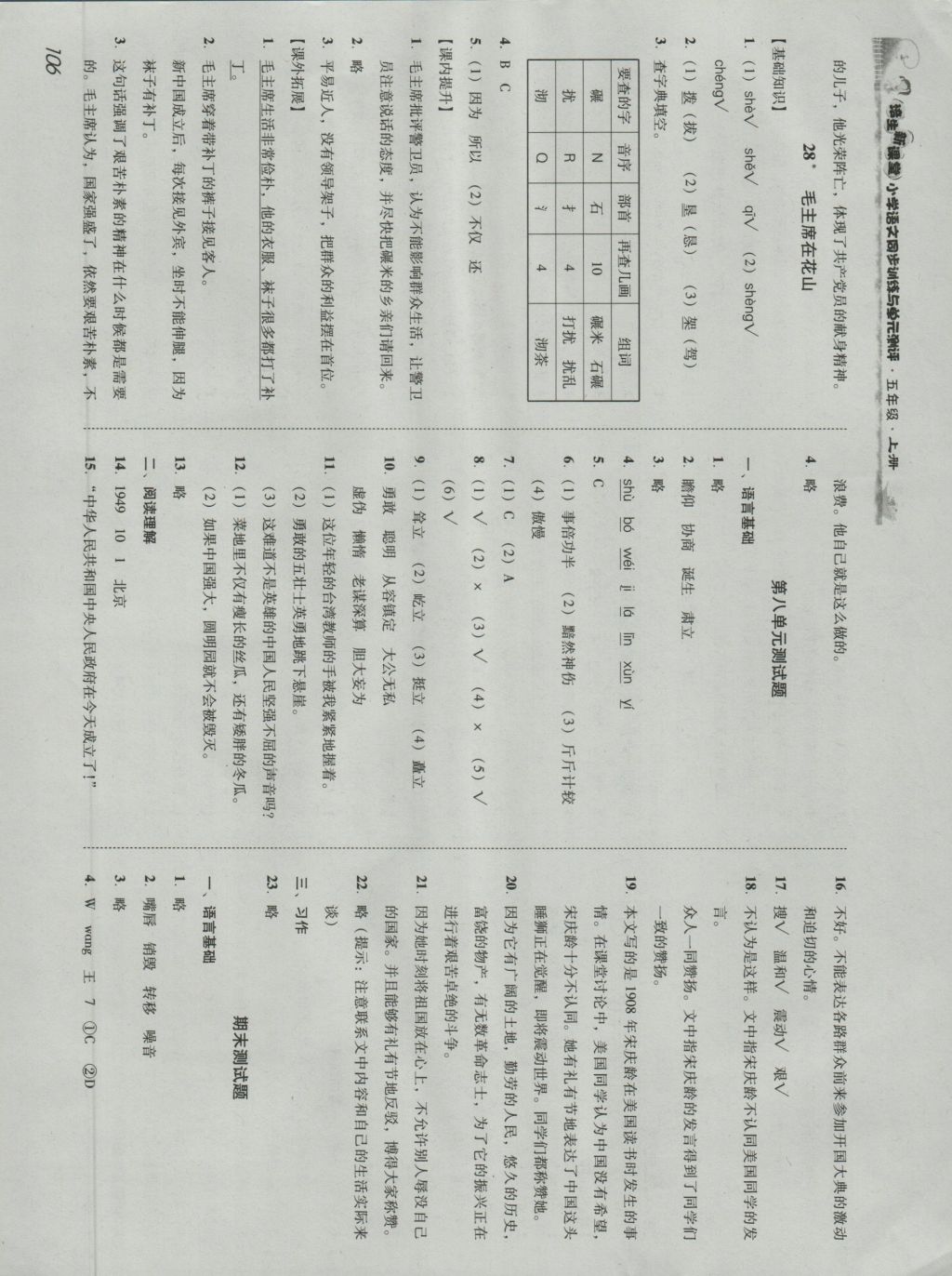 2016年培生新课堂小学语文同步训练与单元测评五年级上册 参考答案第15页