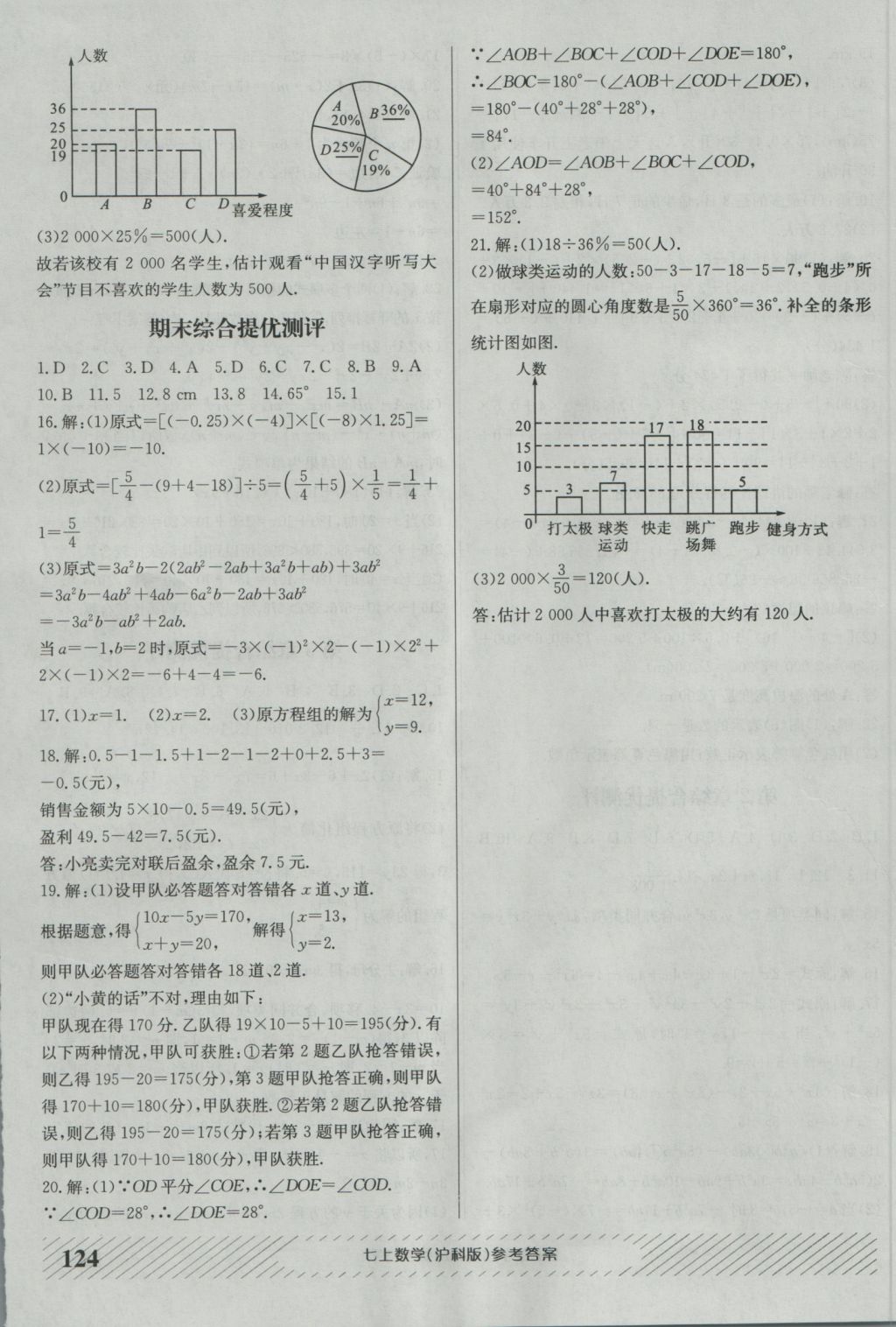 2016年原創(chuàng)講練測課優(yōu)新突破七年級數(shù)學上冊滬科版 參考答案第20頁