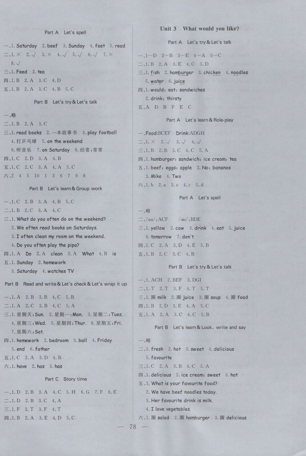 2016年學考A加同步課時練五年級英語上冊人教版 參考答案第2頁