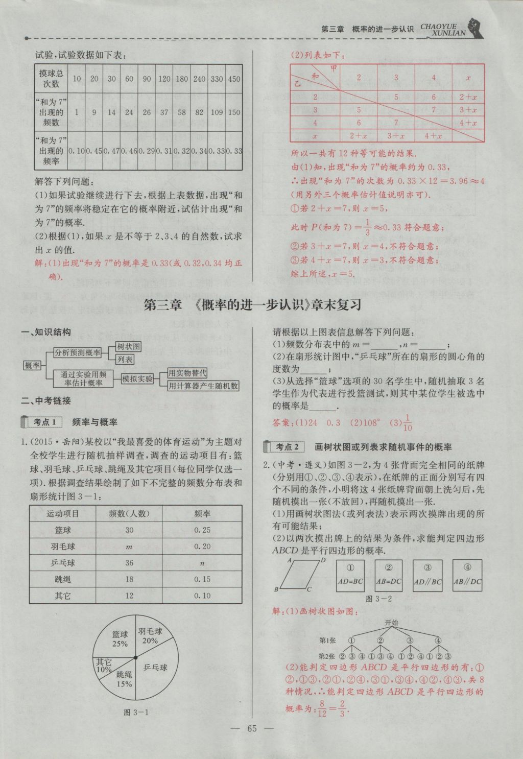 2016年五州圖書超越訓(xùn)練九年級數(shù)學(xué)上冊北師大版 第三章 概率的進(jìn)一步認(rèn)識第68頁