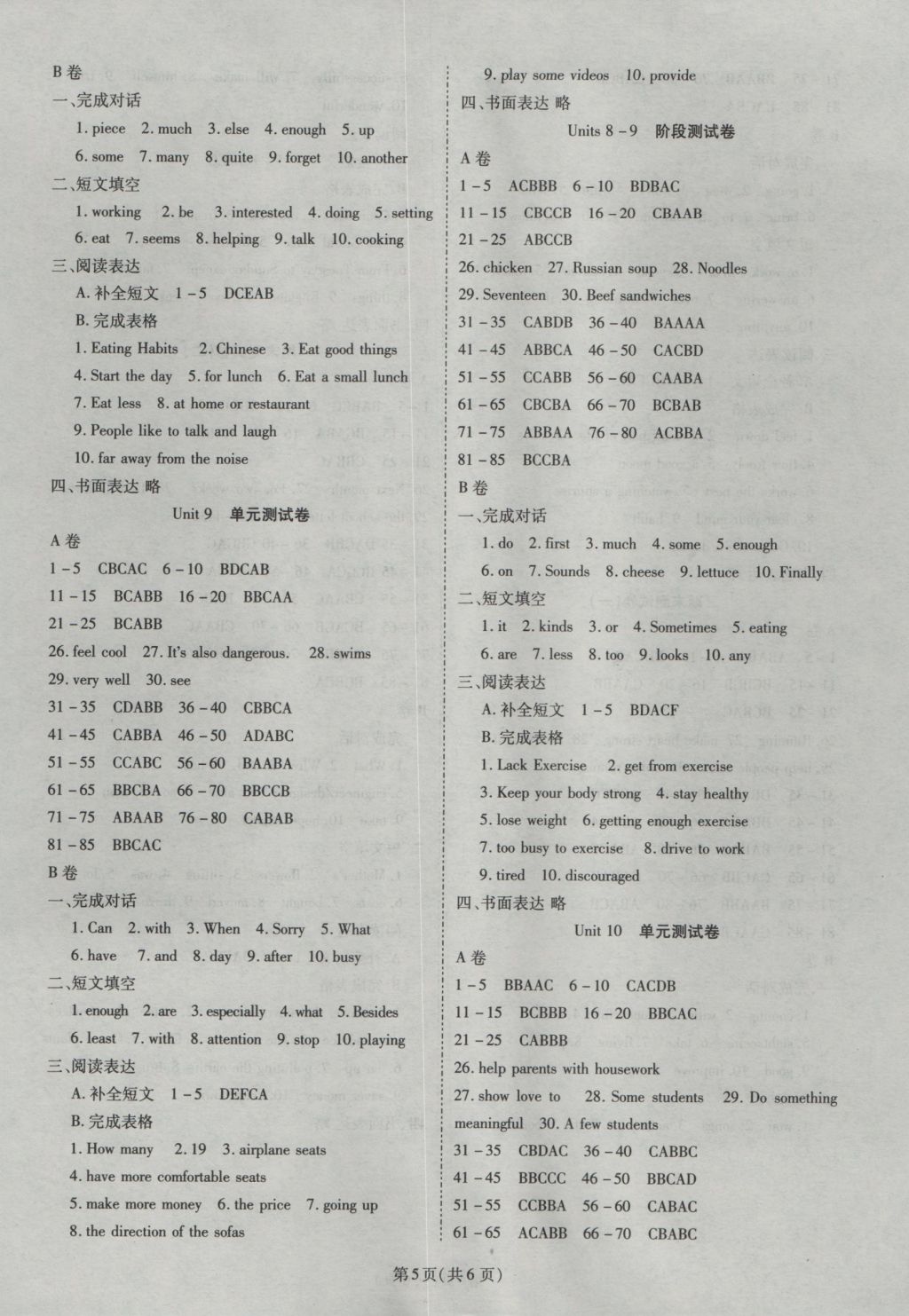 2016年权威考卷八年级英语上册人教版 参考答案第5页