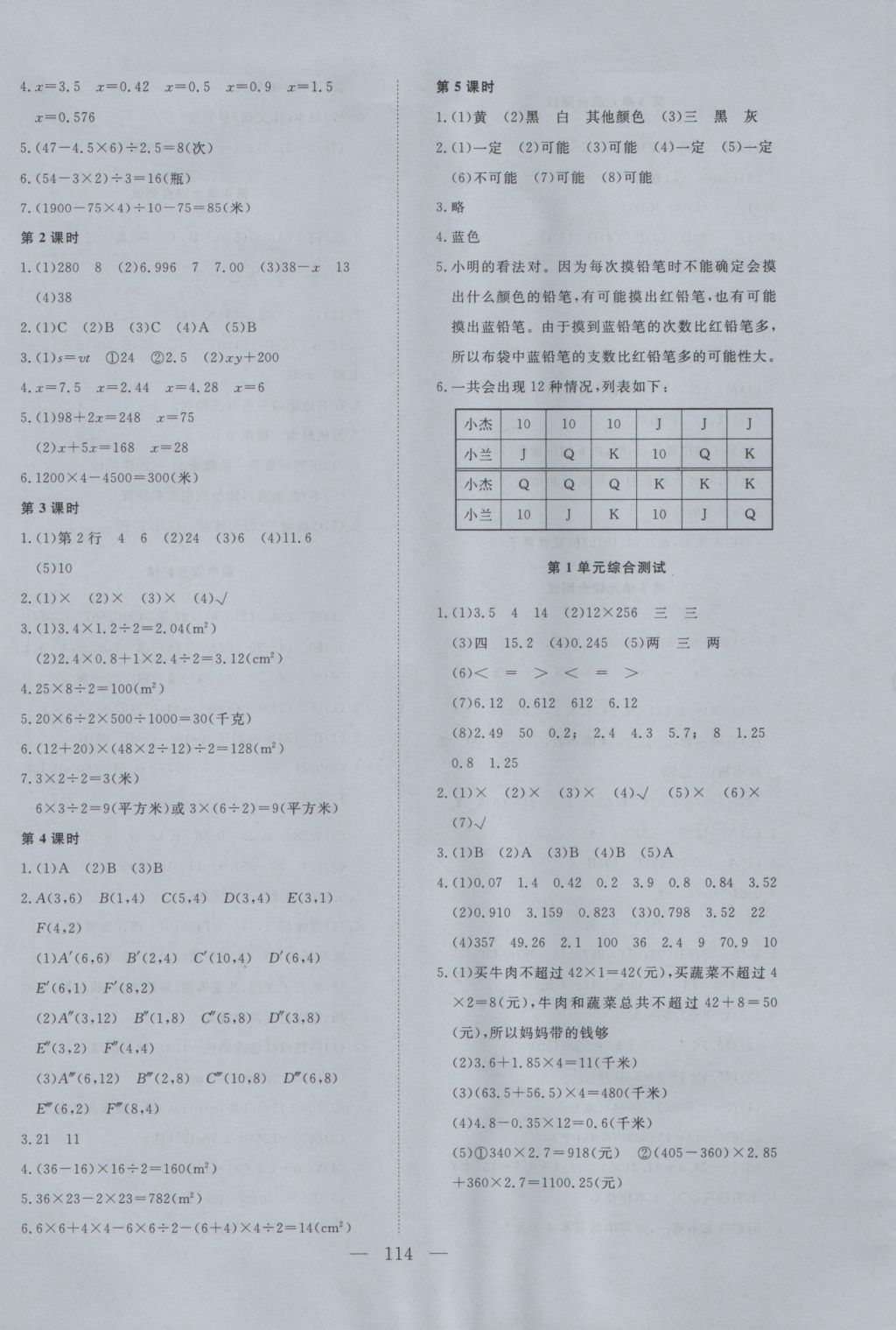 2016年學考A加同步課時練五年級數(shù)學上冊人教版 參考答案第10頁