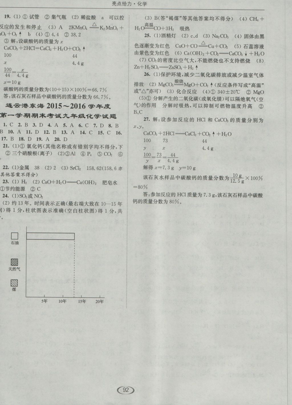 2016年亮點(diǎn)給力提優(yōu)課時(shí)作業(yè)本九年級(jí)化學(xué)上冊(cè)全國版 參考答案第12頁