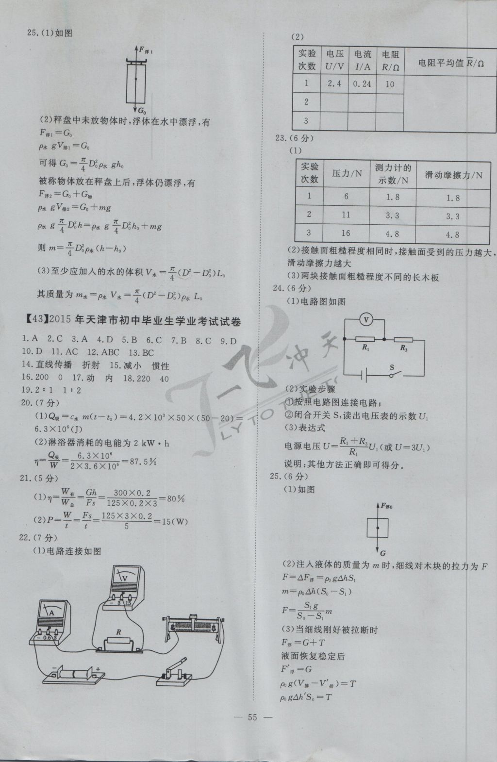 2017年一飞冲天初中模拟汇编物理 参考答案第35页