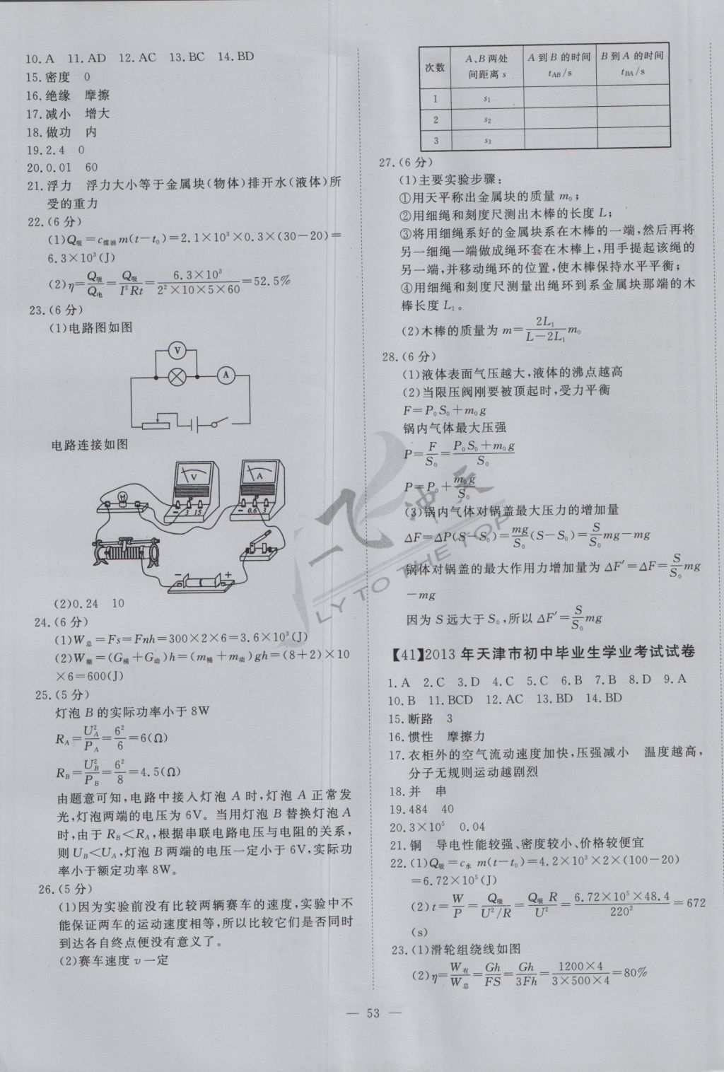 2017年一飞冲天初中模拟汇编物理 参考答案第33页