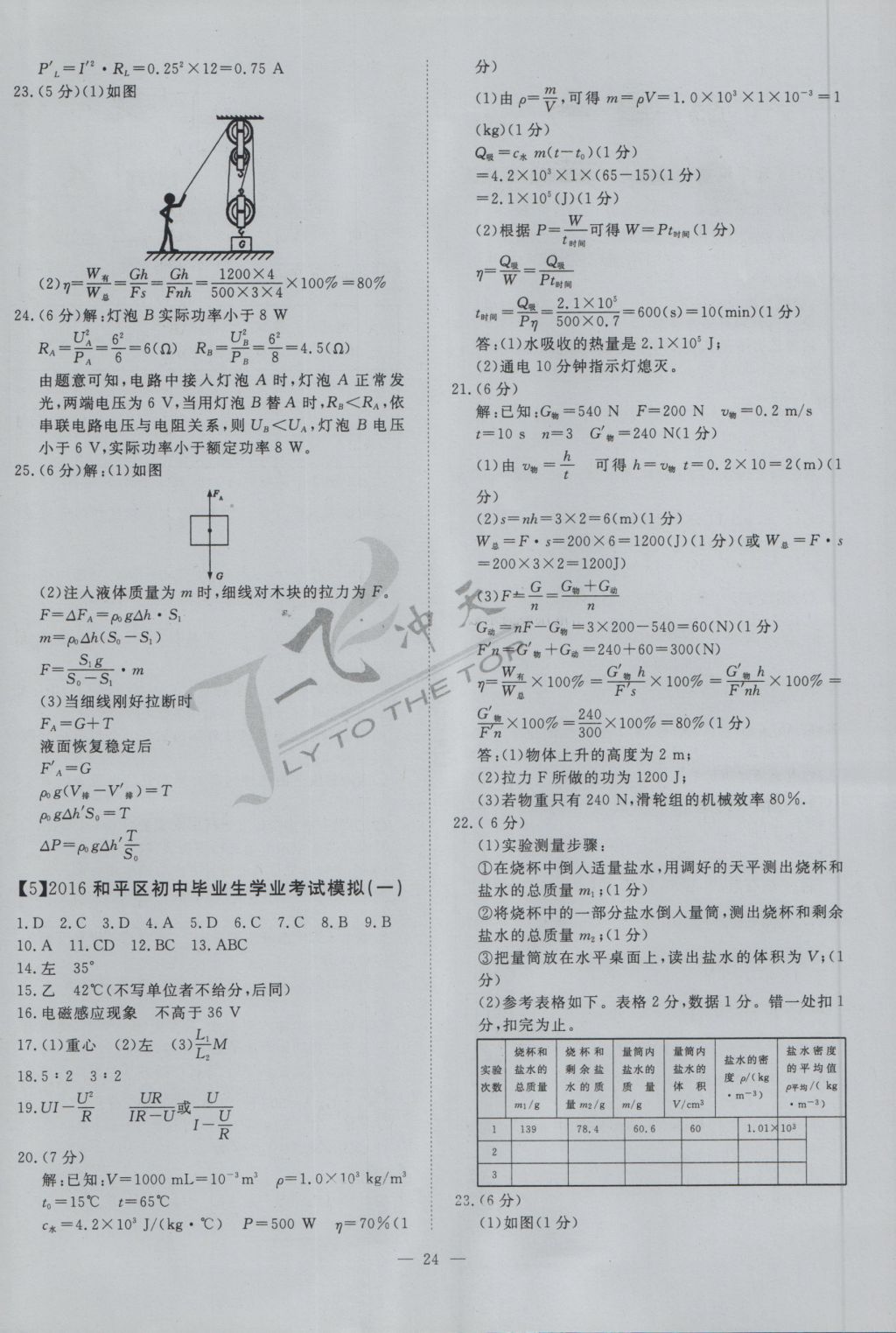 2017年一飞冲天初中模拟汇编物理 参考答案第4页