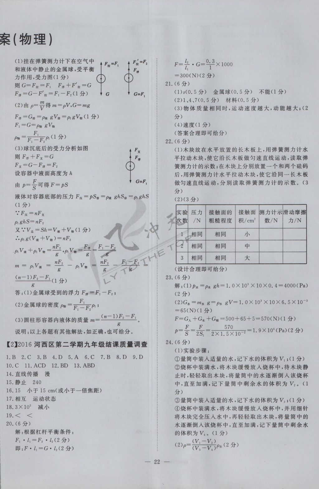 2017年一飞冲天初中模拟汇编物理 参考答案第2页