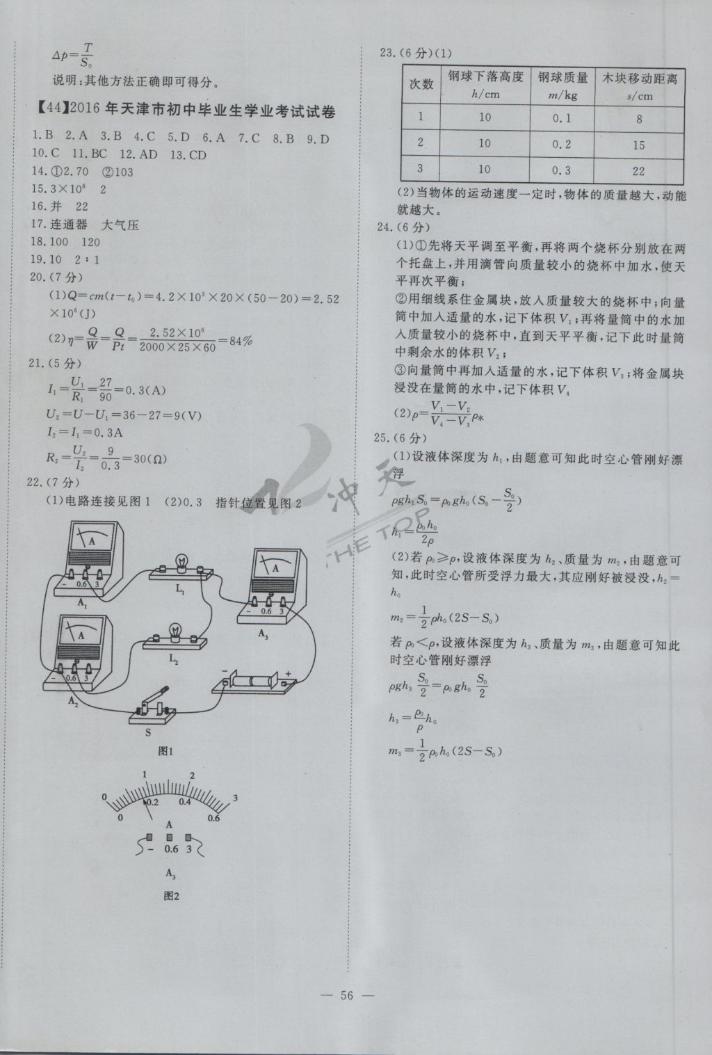 2017年一飞冲天初中模拟汇编物理 参考答案第36页