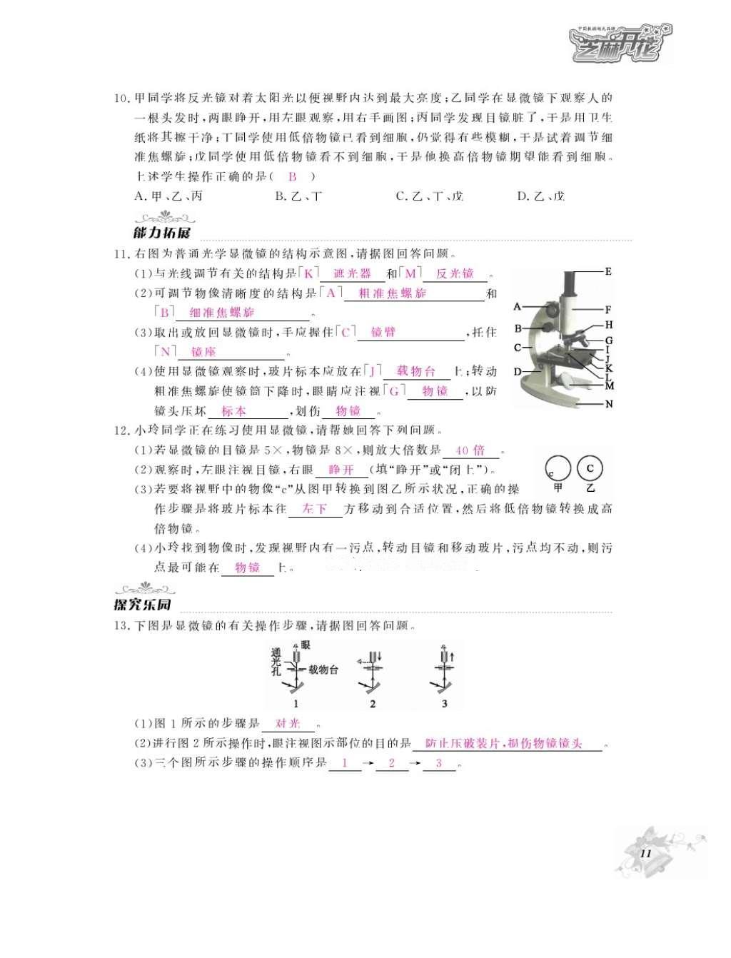 2016年作业本七年级生物上册人教版江西教育出版社 参考答案第13页