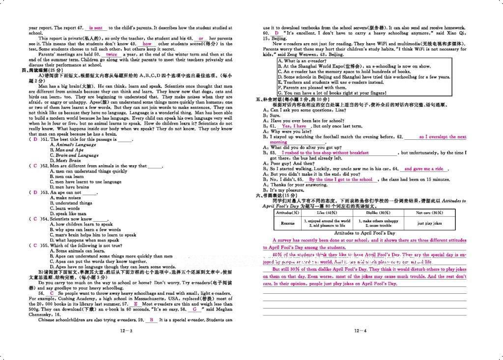 2016年領(lǐng)航新課標(biāo)練習(xí)冊(cè)九年級(jí)英語(yǔ)全一冊(cè)人教版 參考答案第156頁(yè)