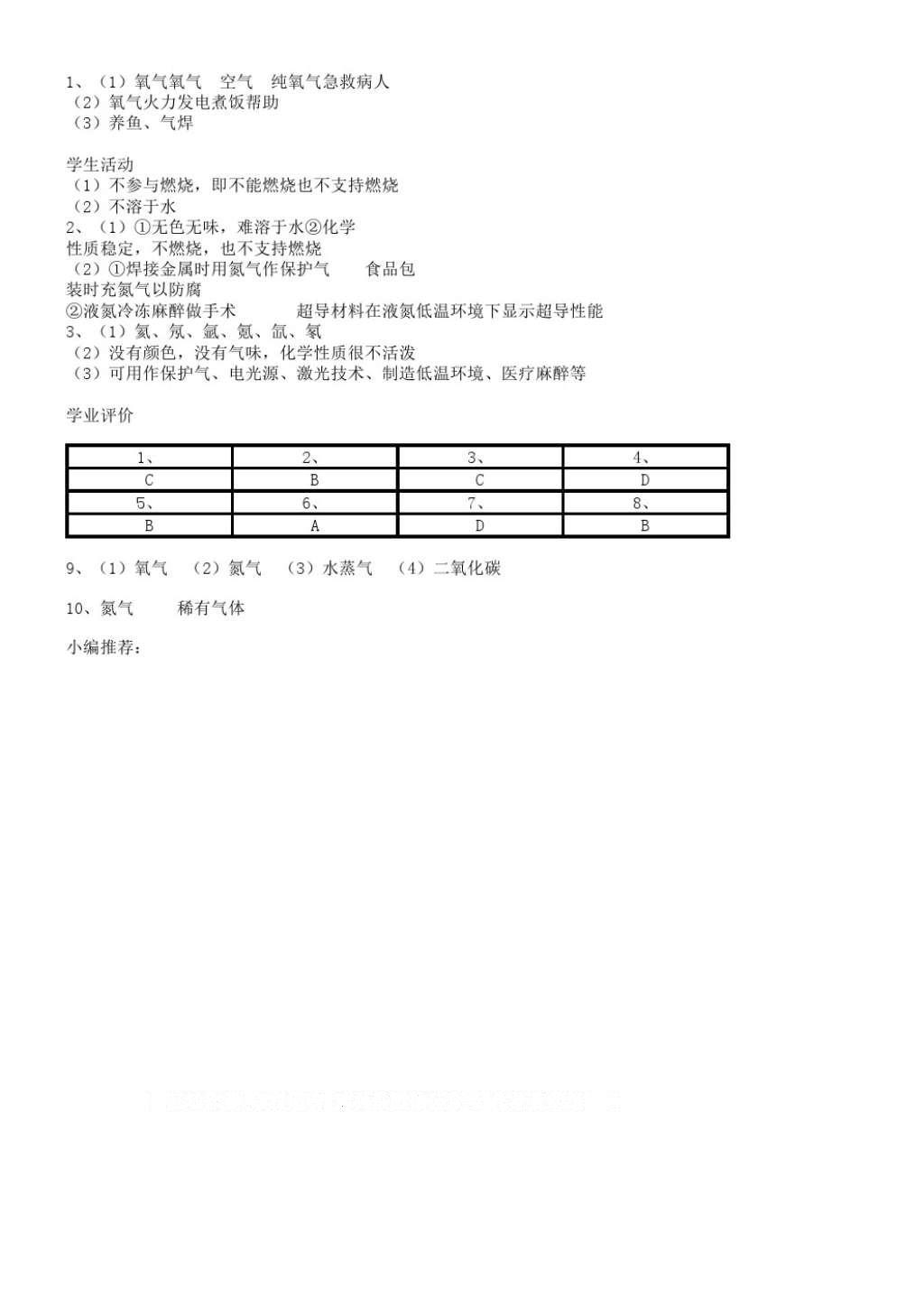 2016年阳光学业评价九年级化学上册人教版 参考答案第8页