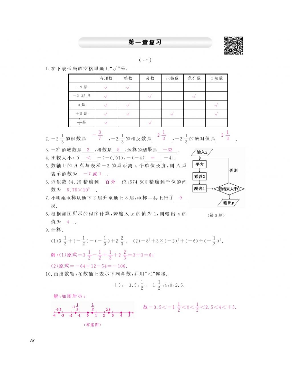 2016年作业本七年级数学上册人教版江西教育出版社 参考答案第20页