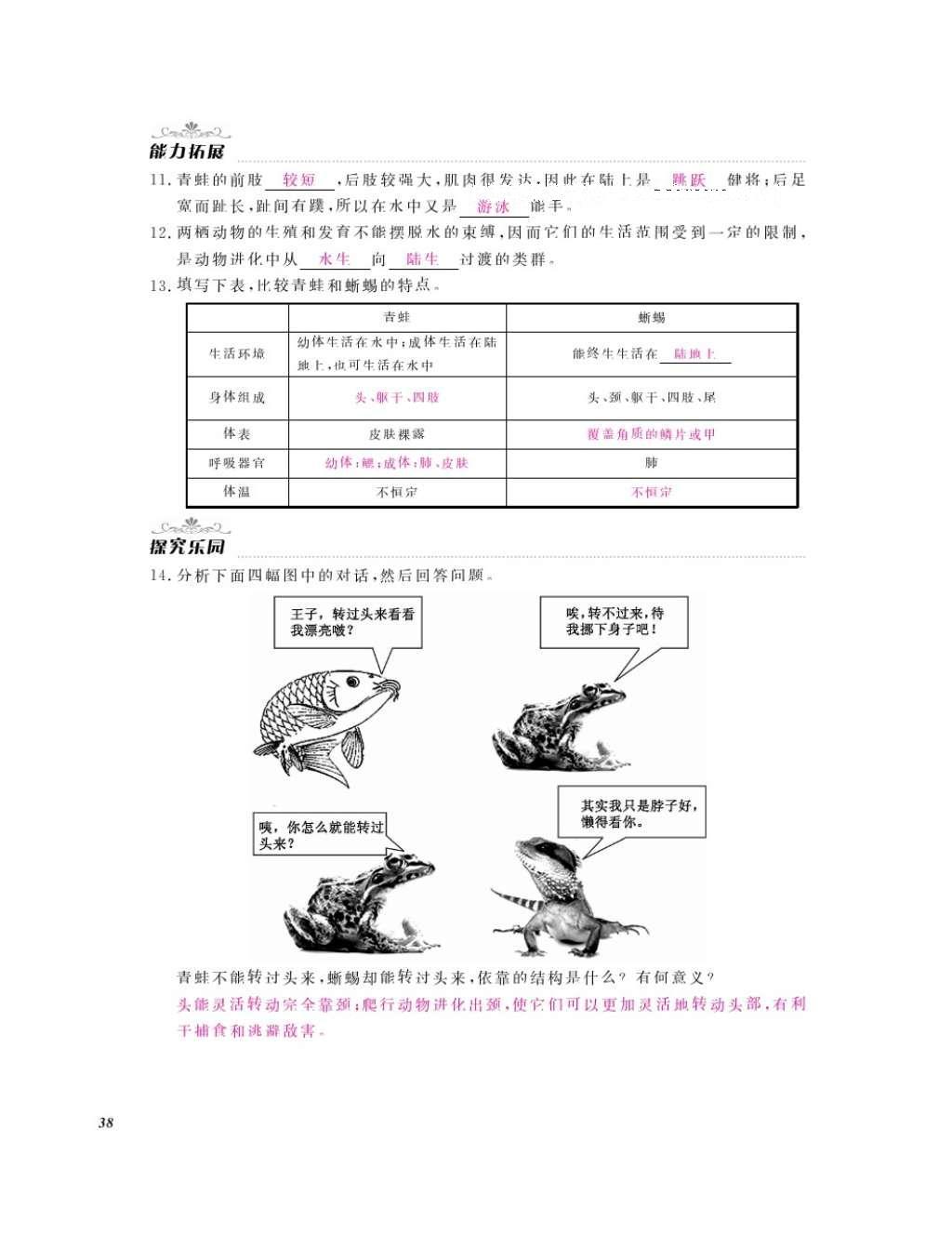 2016年作業(yè)本七年級(jí)生物上冊(cè)冀少版江西教育出版社 參考答案第40頁