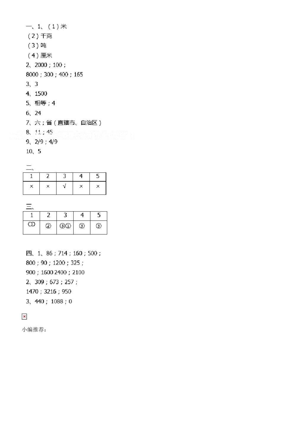 2016年長江全能學(xué)案同步練習(xí)冊三年級數(shù)學(xué)上冊人教版 參考答案第81頁