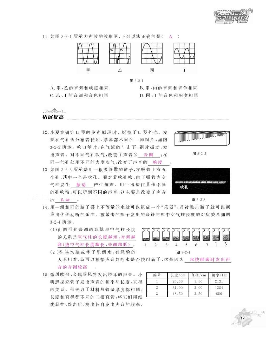 2016年作業(yè)本八年級(jí)物理上冊(cè)教科版江西教育出版社 參考答案第19頁(yè)