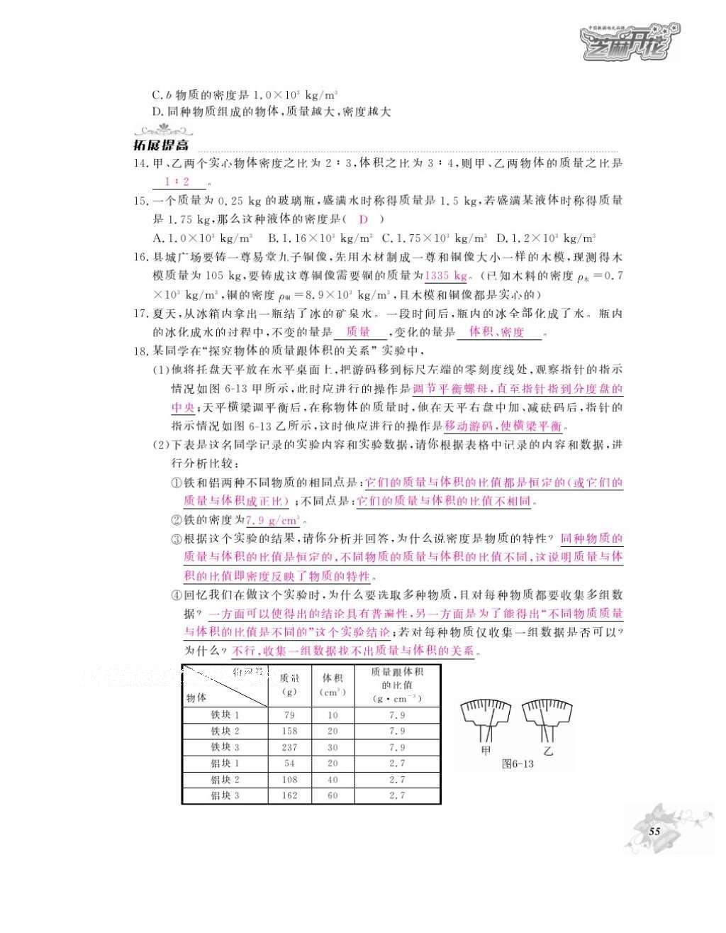 2016年作業(yè)本八年級物理上冊人教版江西教育出版社 參考答案第57頁