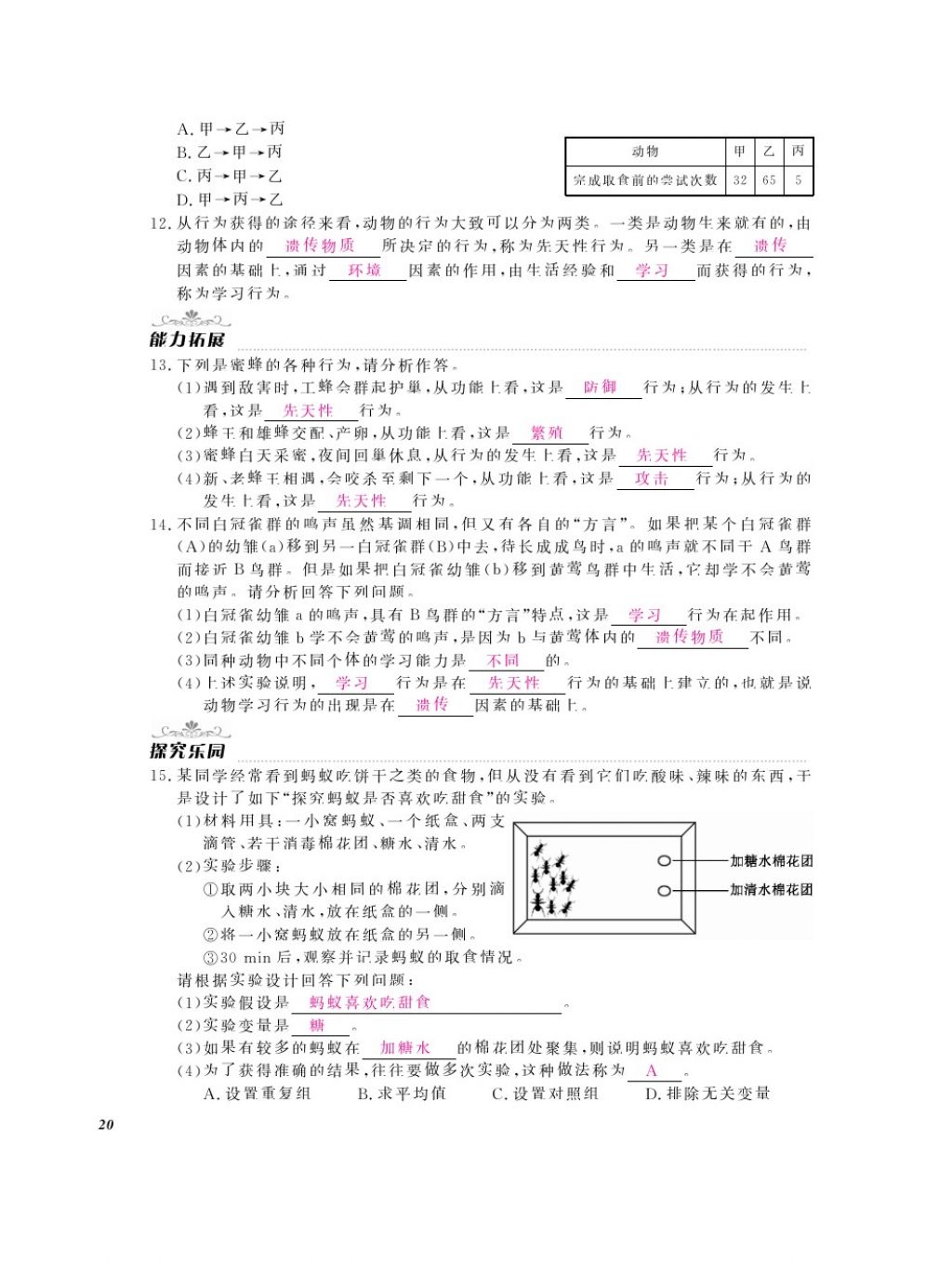 2016年作業(yè)本八年級(jí)生物上冊(cè)人教版江西教育出版社 參考答案第22頁