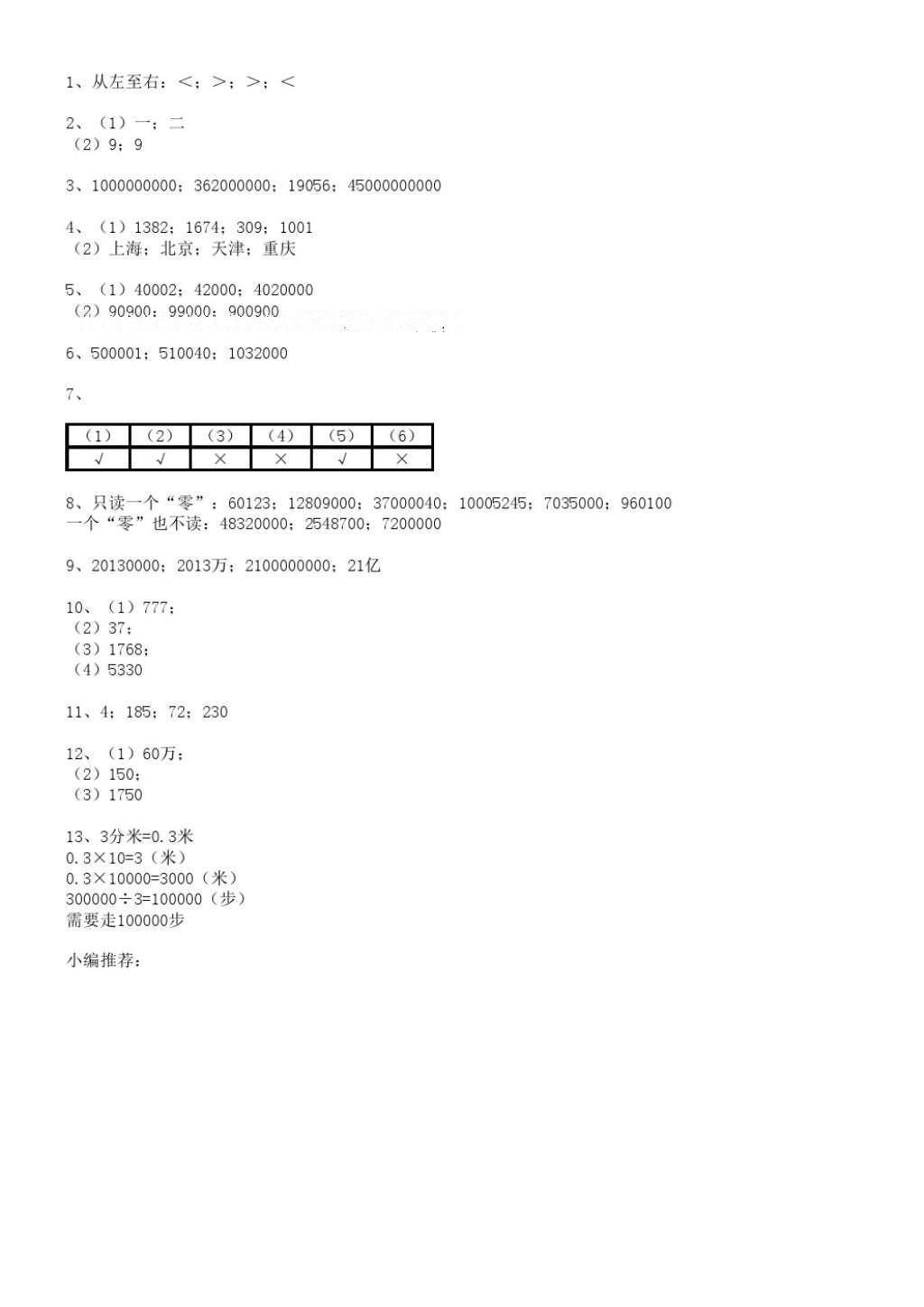 2016年數(shù)學(xué)配套練習(xí)冊小學(xué)四年級上冊青島版青島出版社 參考答案第5頁