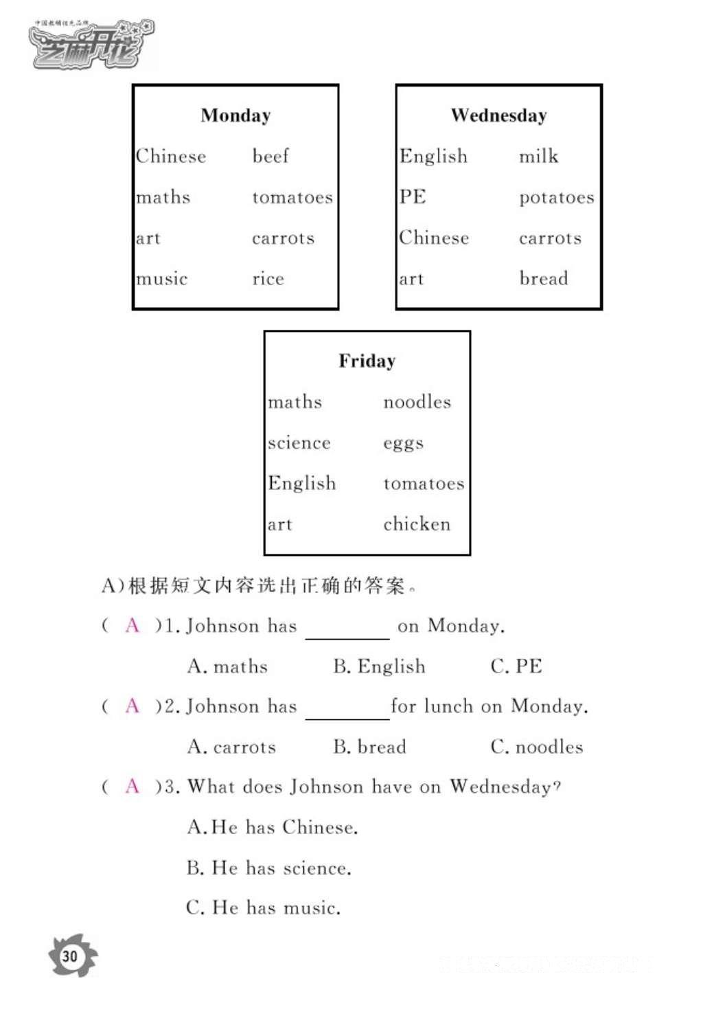 2016年作業(yè)本五年級英語上冊人教PEP版江西教育出版社 參考答案第32頁