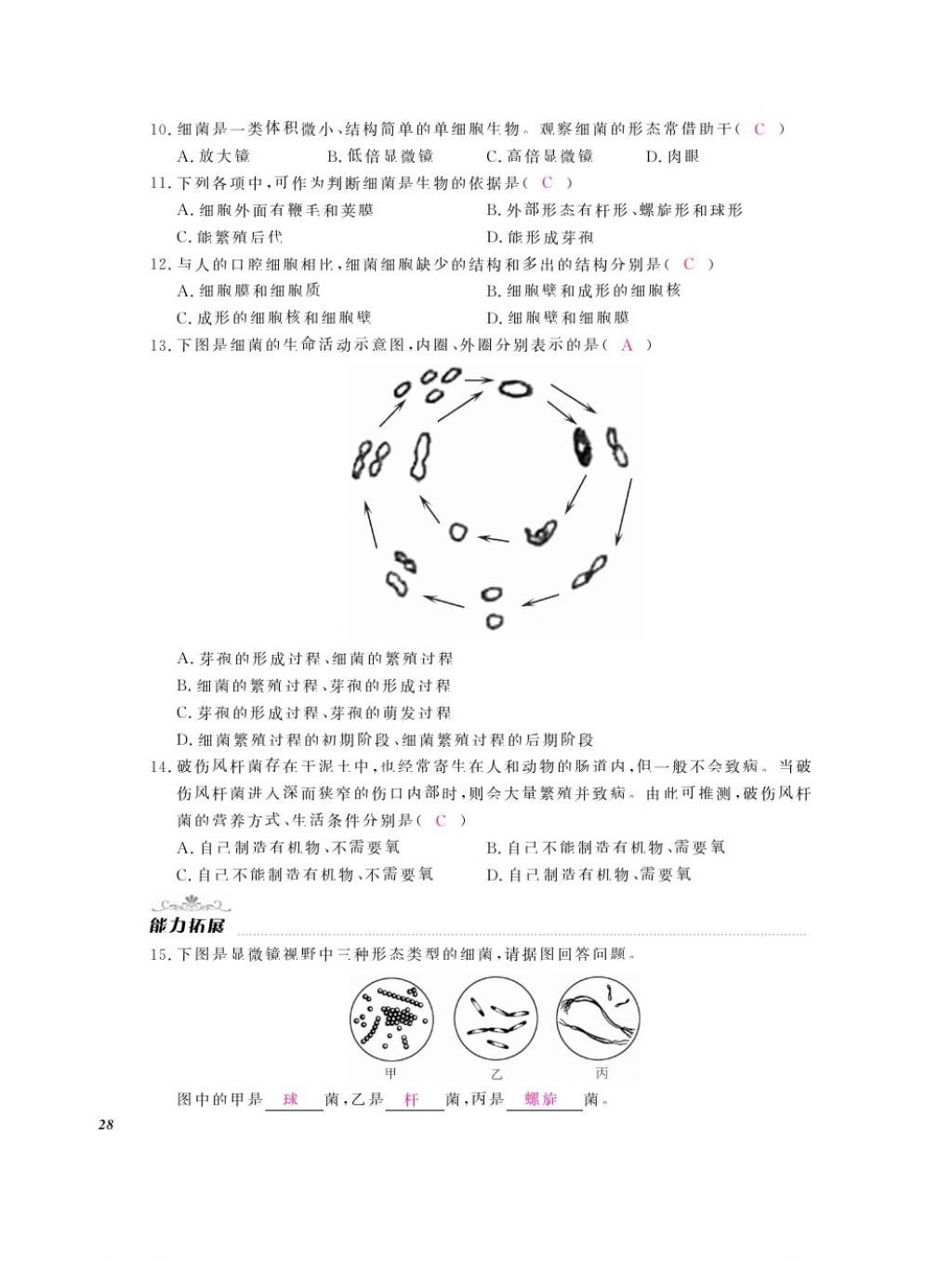 2016年作業(yè)本八年級(jí)生物上冊(cè)人教版江西教育出版社 參考答案第30頁