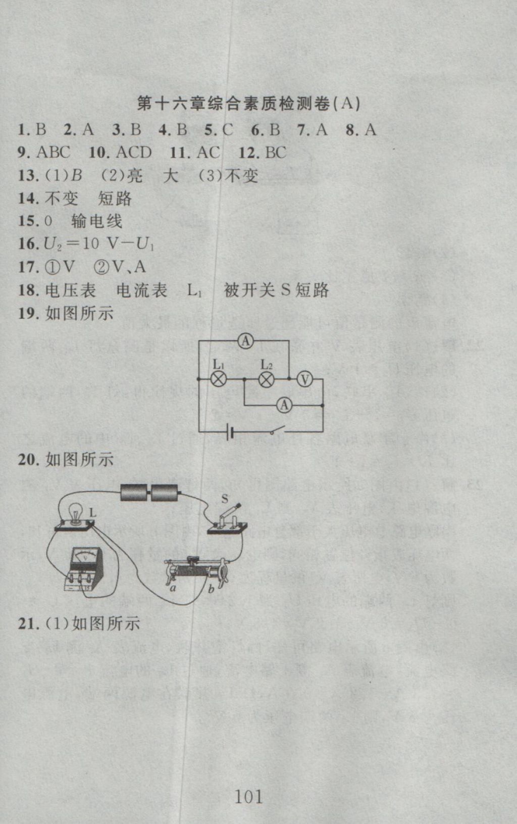 2016年高分計(jì)劃一卷通九年級物理全一冊人教版 參考答案第21頁