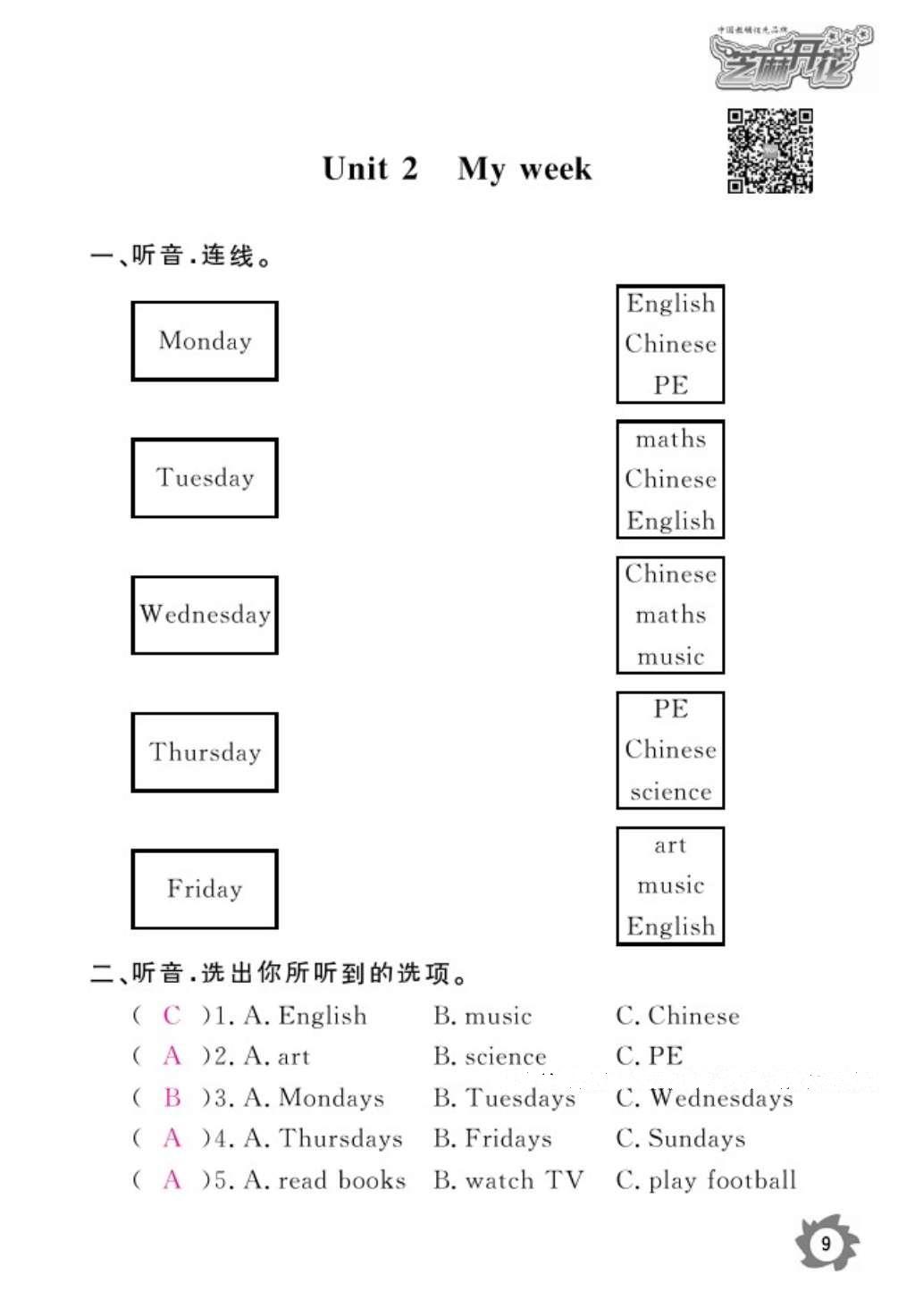 2016年作業(yè)本五年級英語上冊人教PEP版江西教育出版社 參考答案第11頁