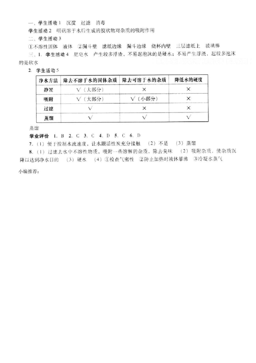 2016年陽光學業(yè)評價九年級化學上冊人教版 參考答案第20頁