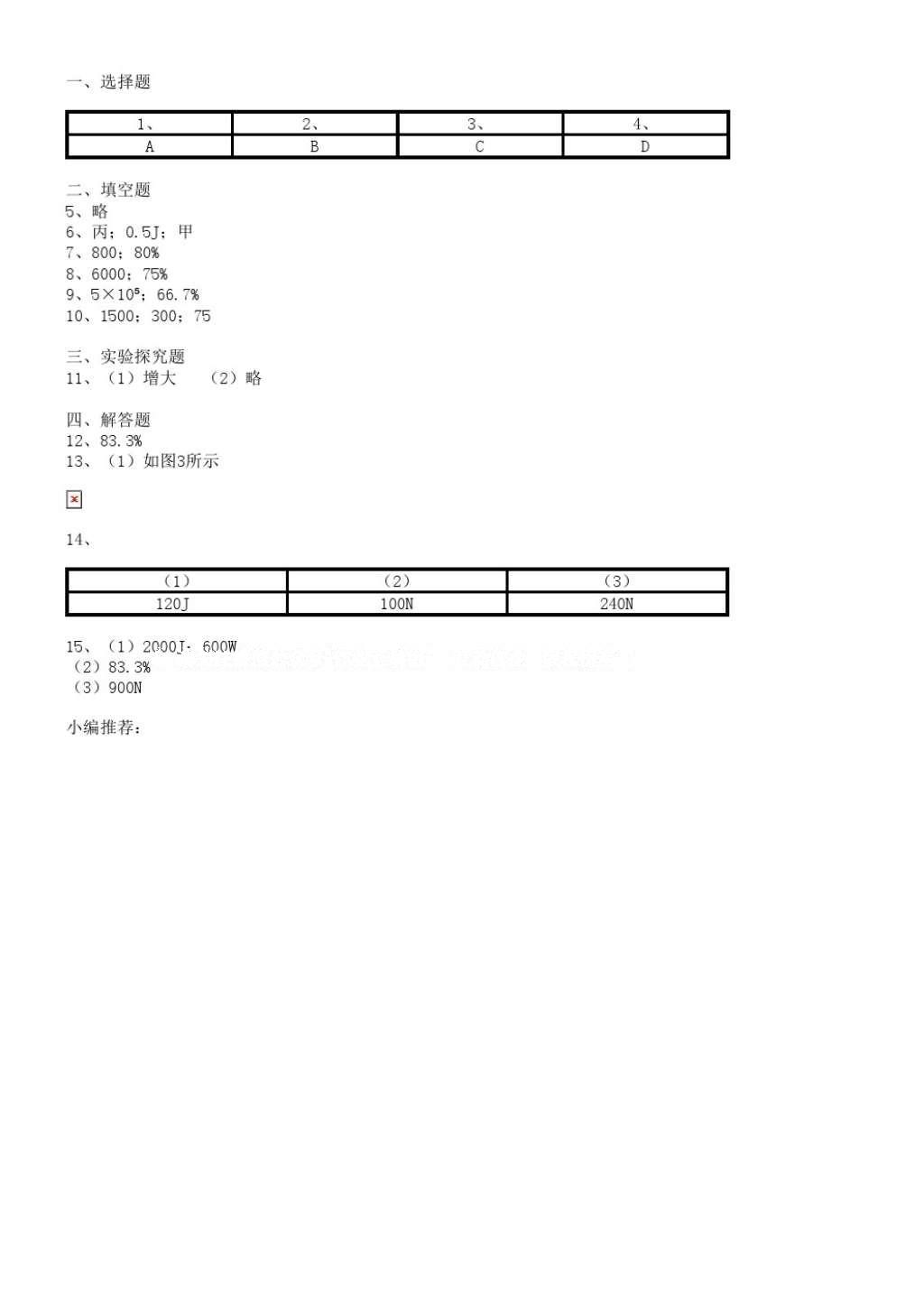 2016年课堂练习册九年级物理上册苏科版D版 参考答案第1页