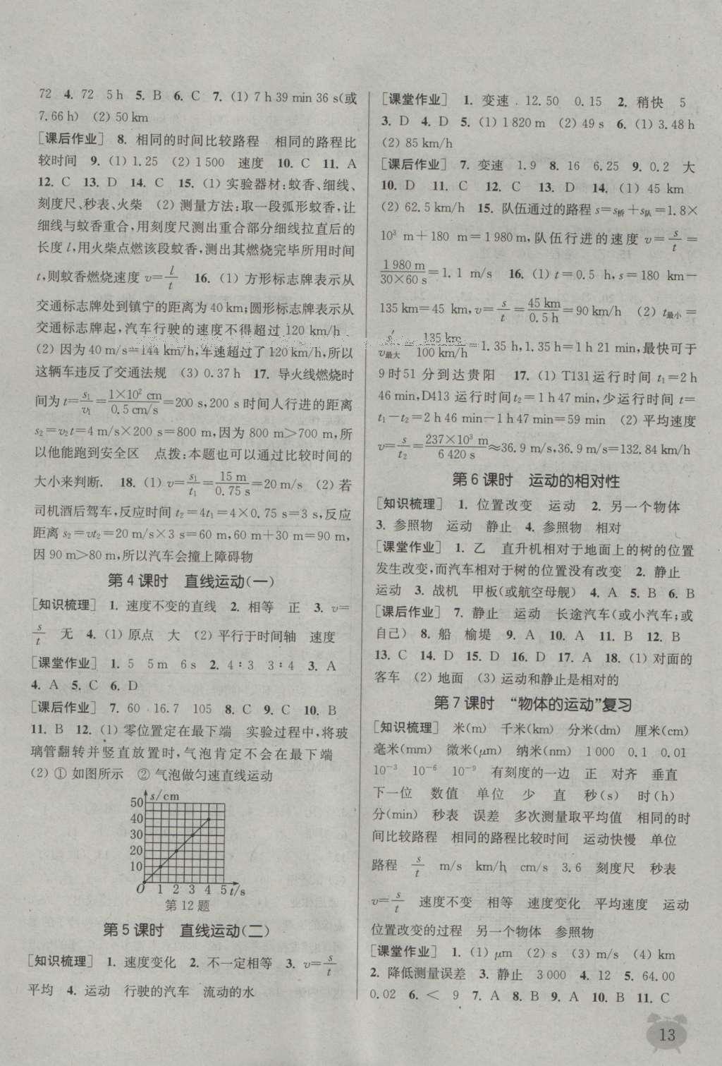 2016年通城學(xué)典課時作業(yè)本八年級物理上冊蘇科版 參考答案第12頁