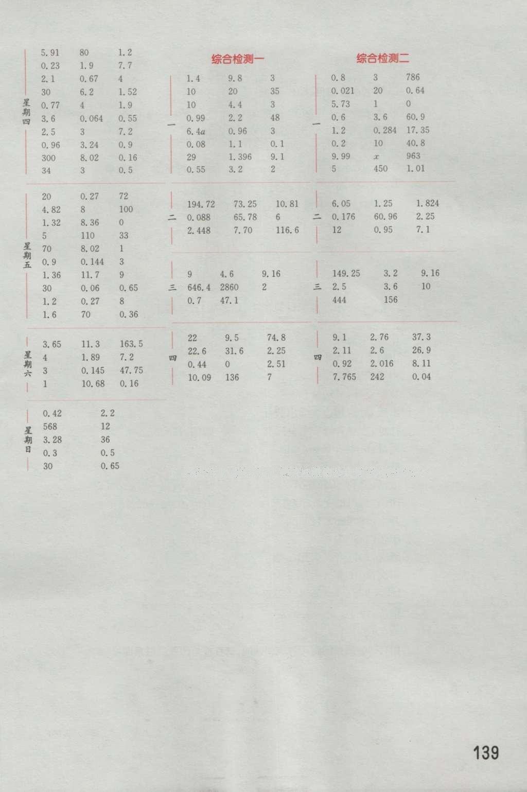 2016年通城学典计算能手五年级数学上册江苏版 参考答案第7页