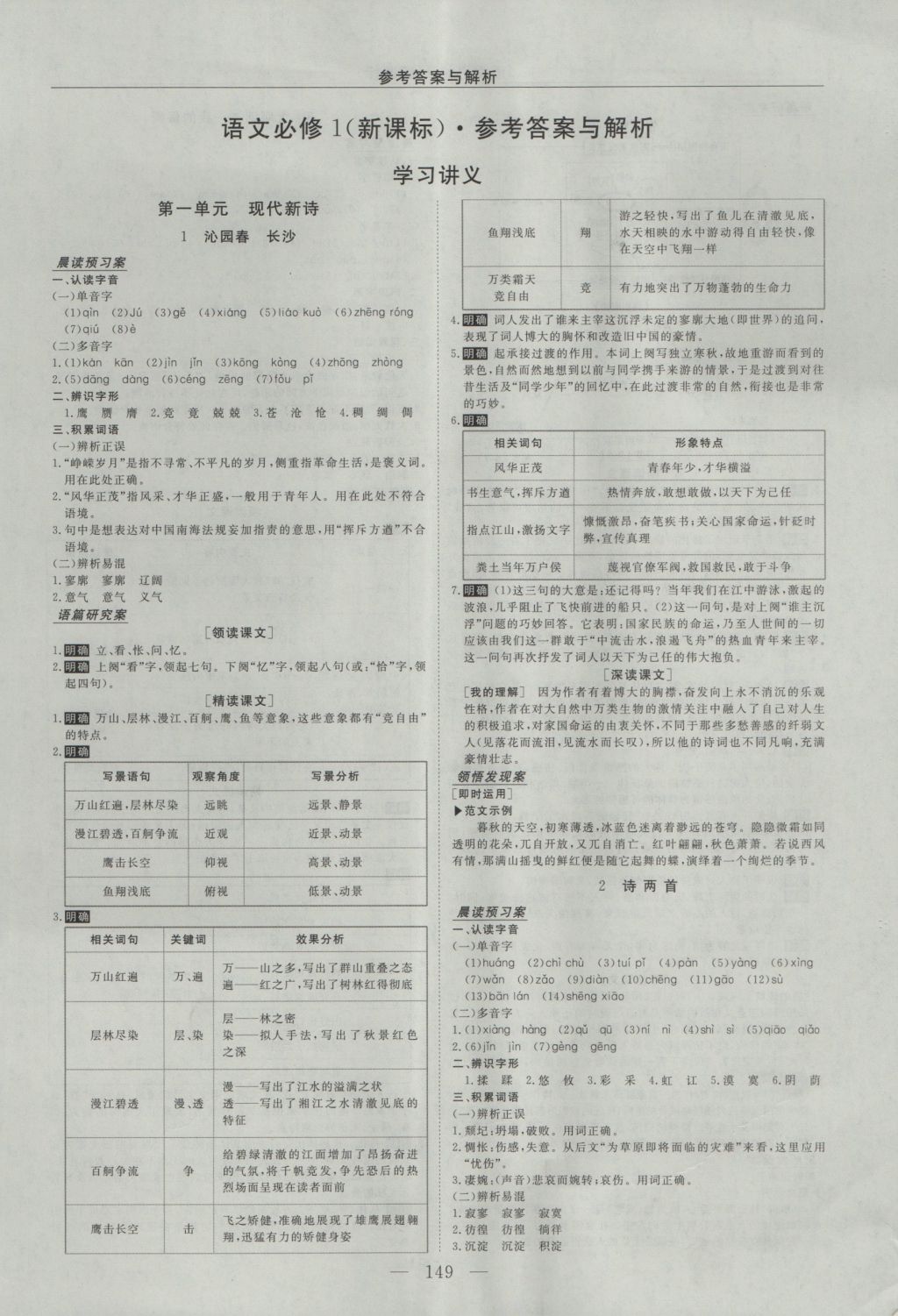 2016年高中同步创新课堂优化方案语文必修1 参考答案第1页