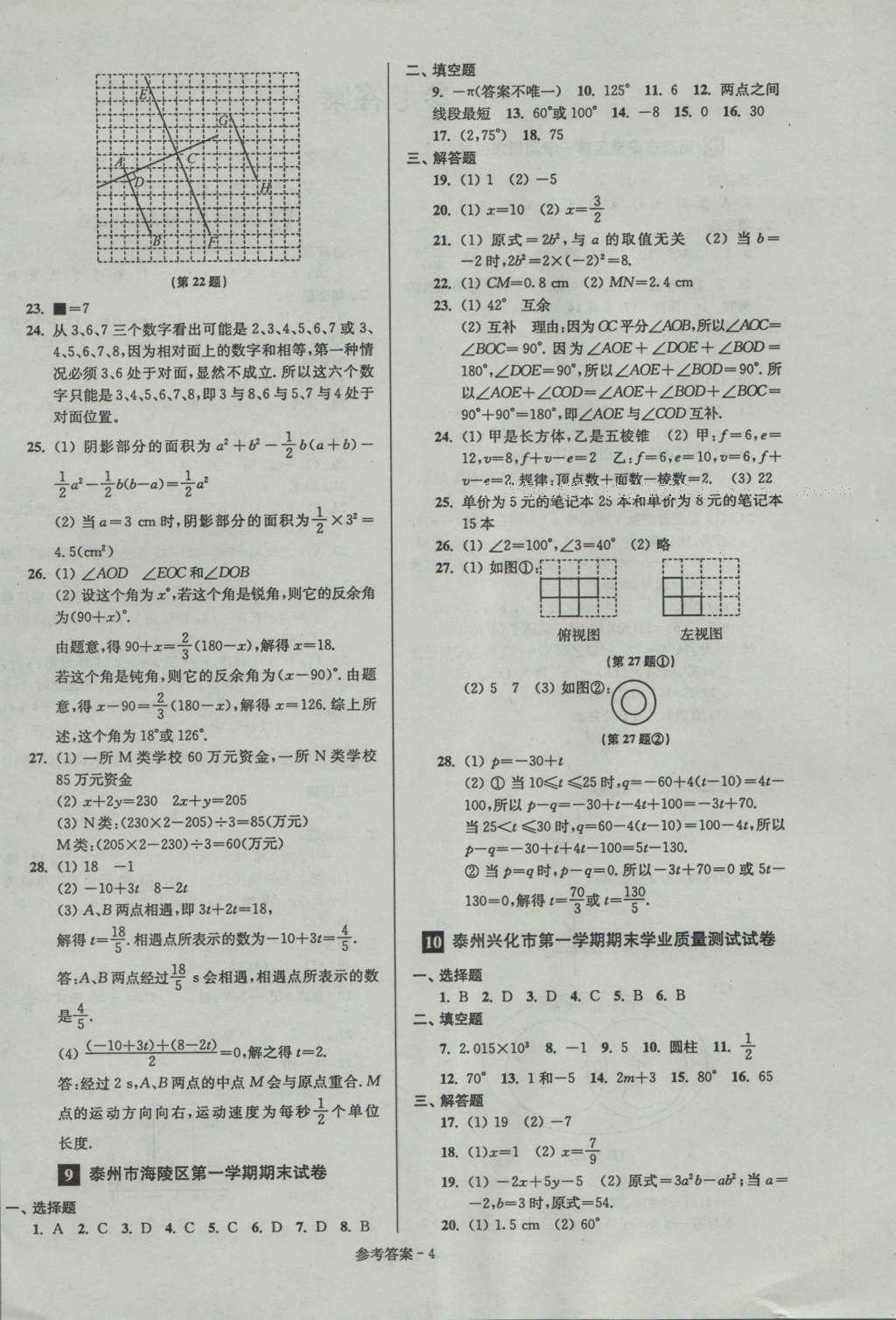 2016年名牌中學(xué)期末突破一卷通七年級(jí)數(shù)學(xué)上冊(cè)蘇科版 參考答案第4頁(yè)