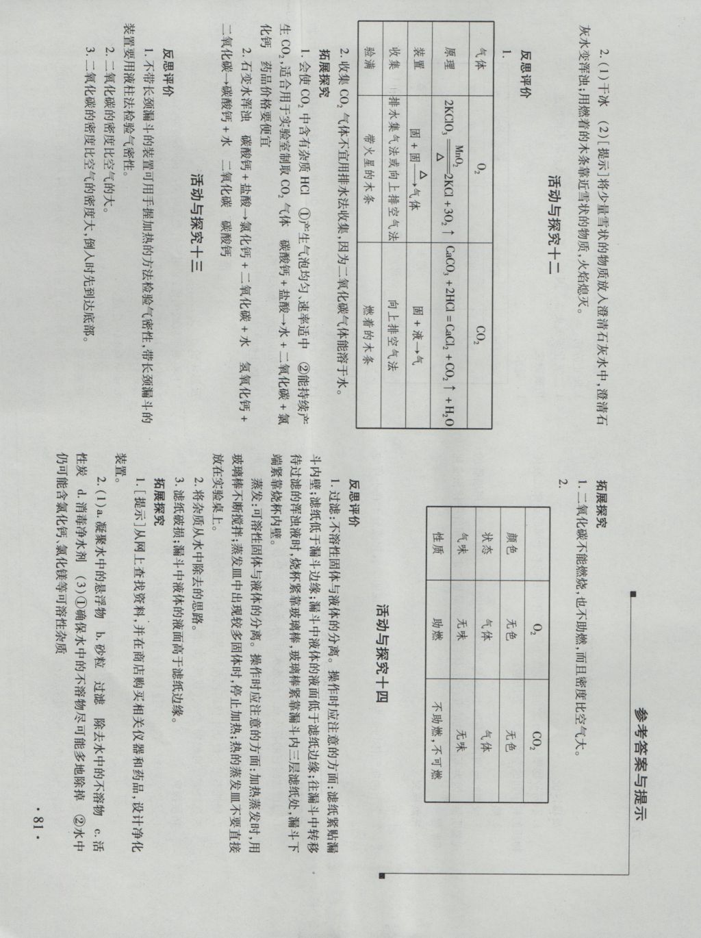 2016年新课程实验报告九年级化学上册沪教版 参考答案第4页