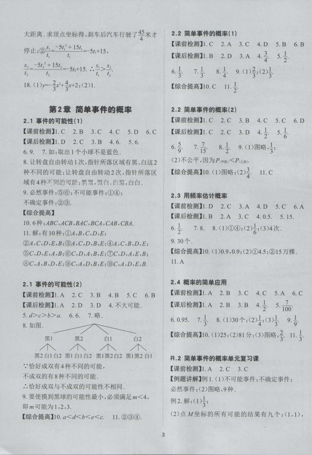 2016年课前课后快速检测九年级数学全一册浙教版 参考答案第15页