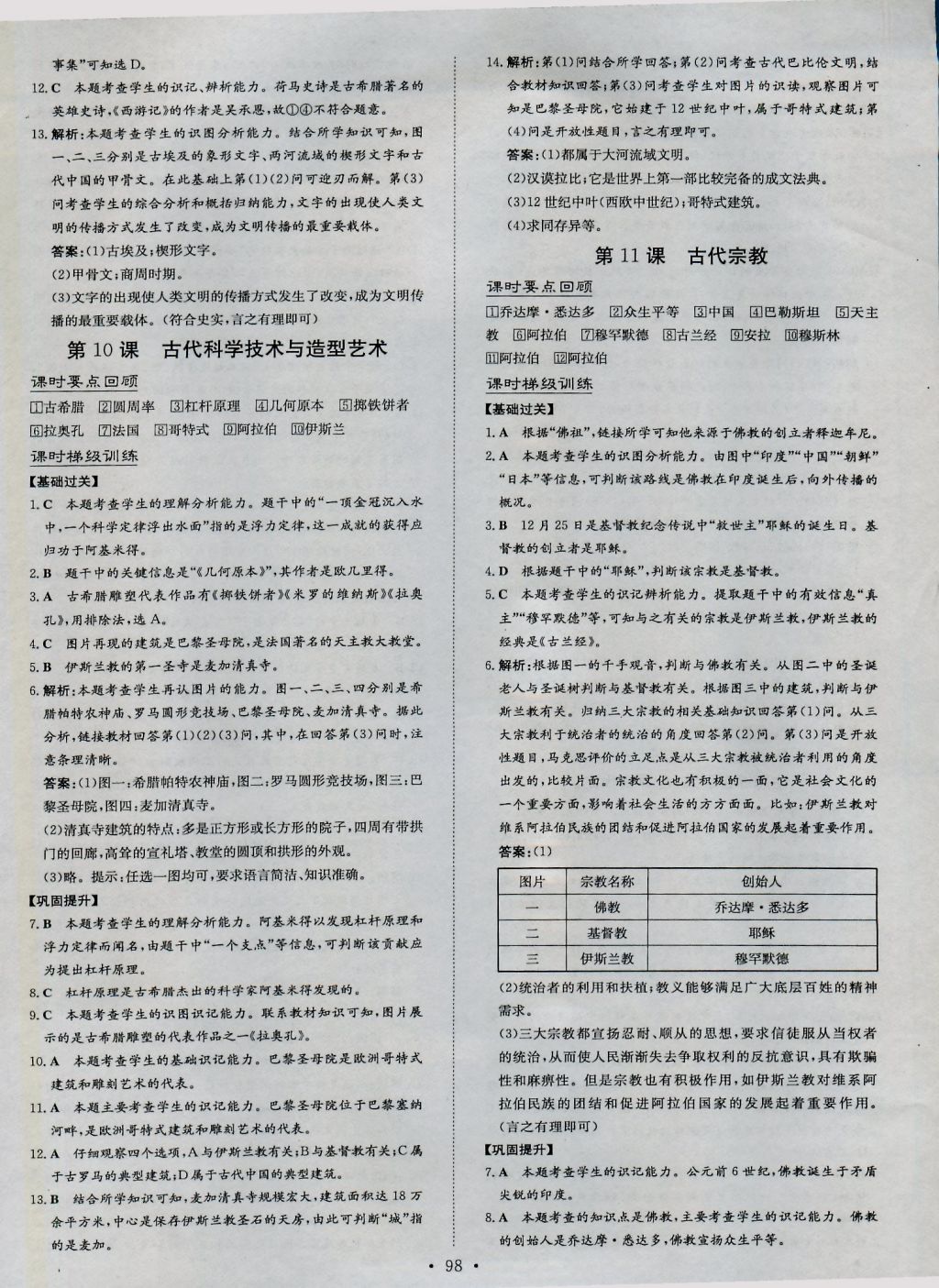 2016年練案課時(shí)作業(yè)本九年級歷史上冊川教版 參考答案第6頁