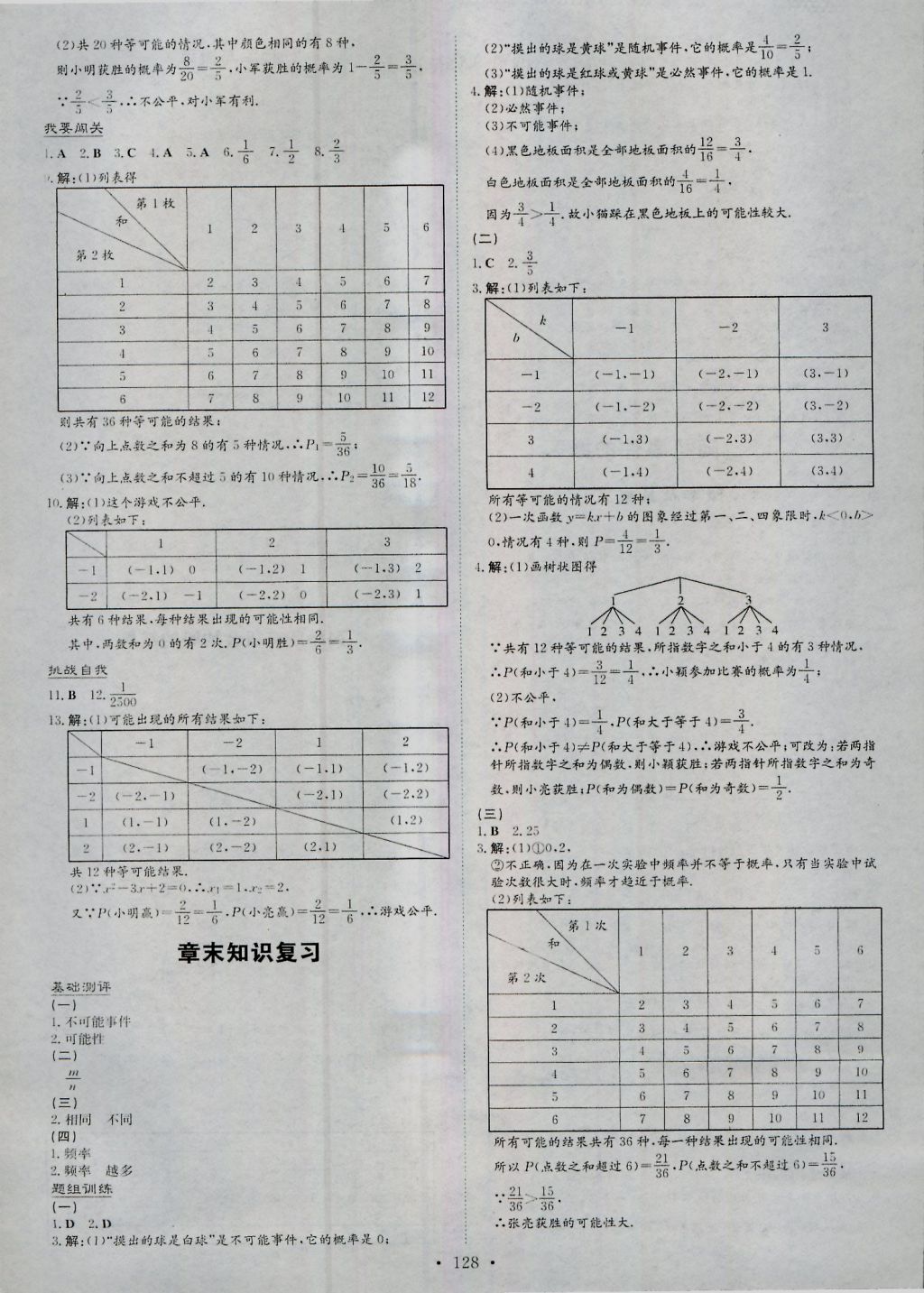 2016年練案課時作業(yè)本九年級數(shù)學上冊華師大版 參考答案第20頁