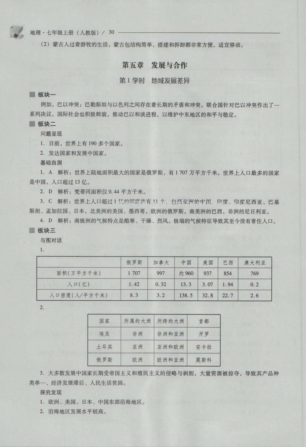 2016年新課程問題解決導學方案七年級地理上冊人教版 參考答案第30頁